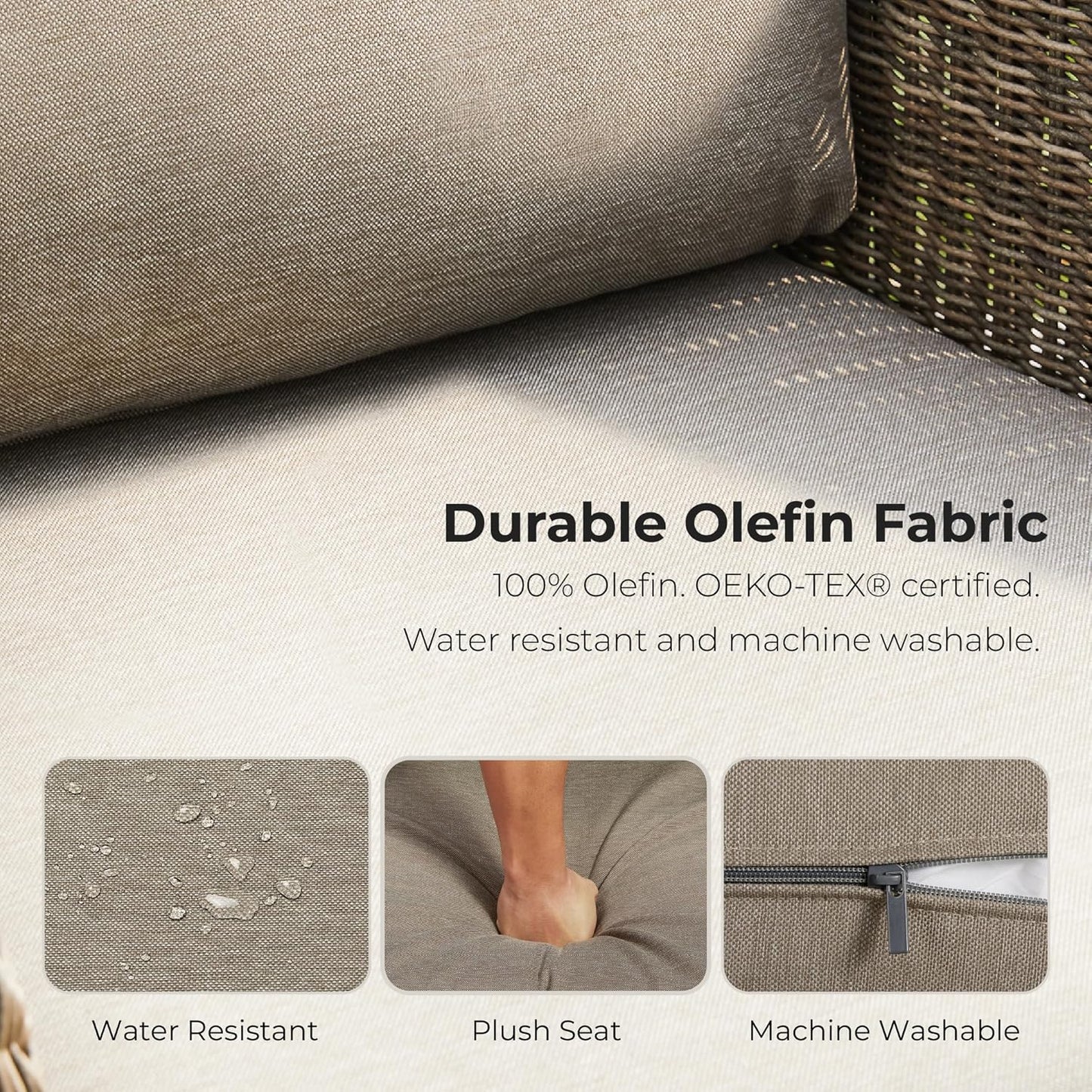 CHITA 5 Pieces Patio Wicker Furniture Set, Outdoor Rattan Bistro Set with Removable Thickened Cushions, Fully Assembled(Gray Cushions with Brownish Gray Wicker)