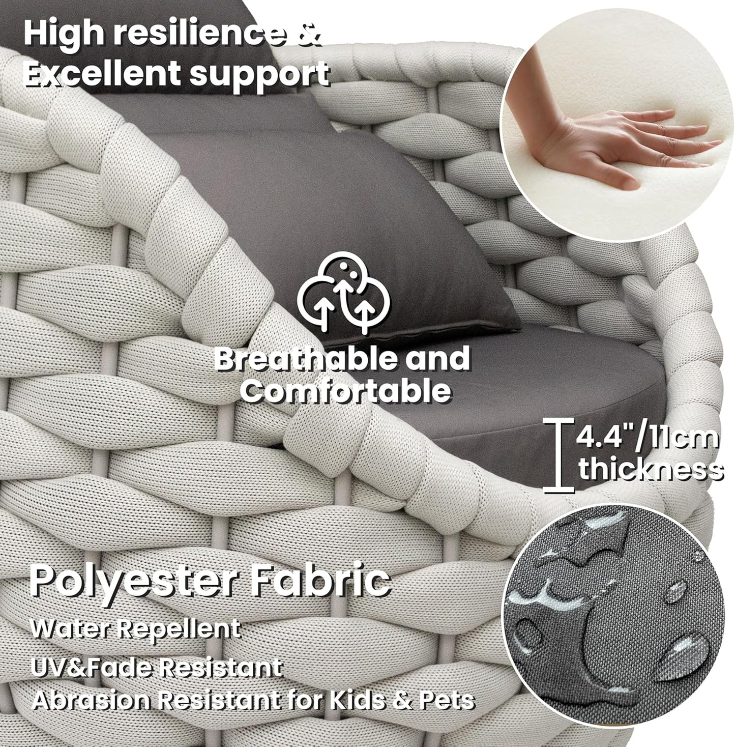 Front Porch Furniture Set 3 Piece: Aluminum Woven Rope Patio Conversation Sofa Set for 2 - Assembled Outdoor Deck Couch Armchair Set Cushions - for 400lb Balcony Pool Yard Bistro Hotel - Gray