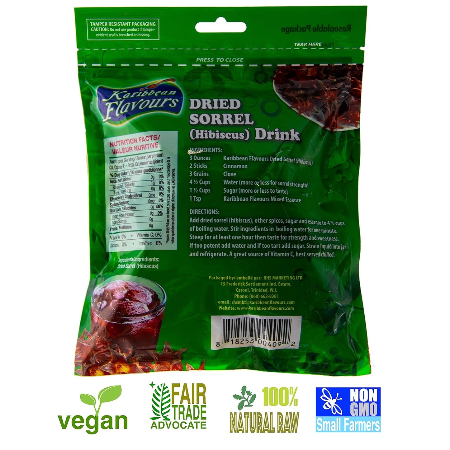 Sorrel Hibiscus Flowers (2 x 3Oz.) Herbal Tea Whole Petal 6 Oz - 100% Natural Dried Raw - Non GMO - Vegan - USFDA Inspected - Makes Refreshing Iced Tea Or Hot Tea