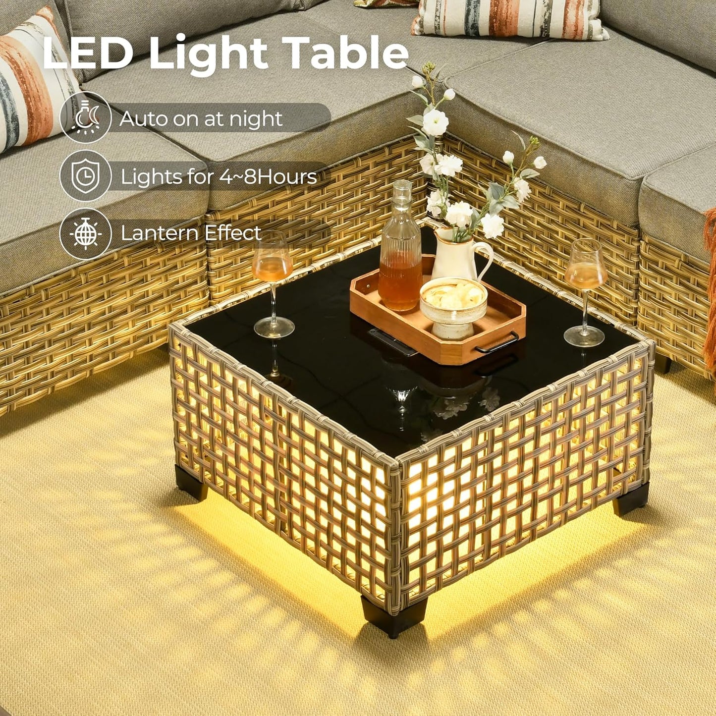 HOOOWOOO Outdoor Sectional Patio Furniture Set with Fire Pit Table,15 Pieces Wicker Conversation Sets L Shaped Couch,Extra Deep Out Door Outside Sofa Furniture with Swivel Chair Ottoman,Charcoal Gray