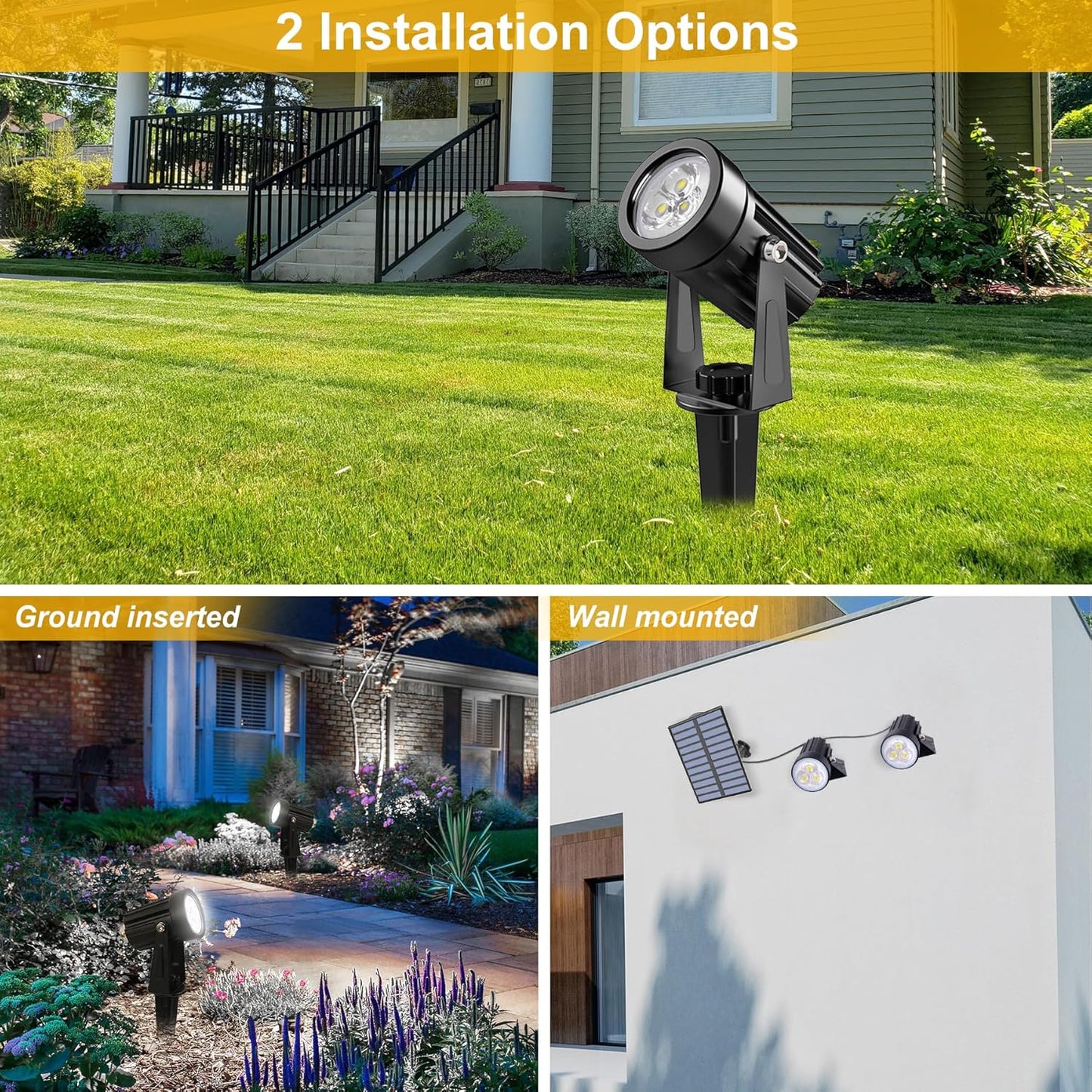 Solar Spot Lights Outdoor, Solar Landscape Spotlights IP65 Waterproof 9.8ft Cable, Auto On/Off Outdoor Wall Lights for Garden Yard Driveway Porch Walkway Pool (6000K White 2 Pack)