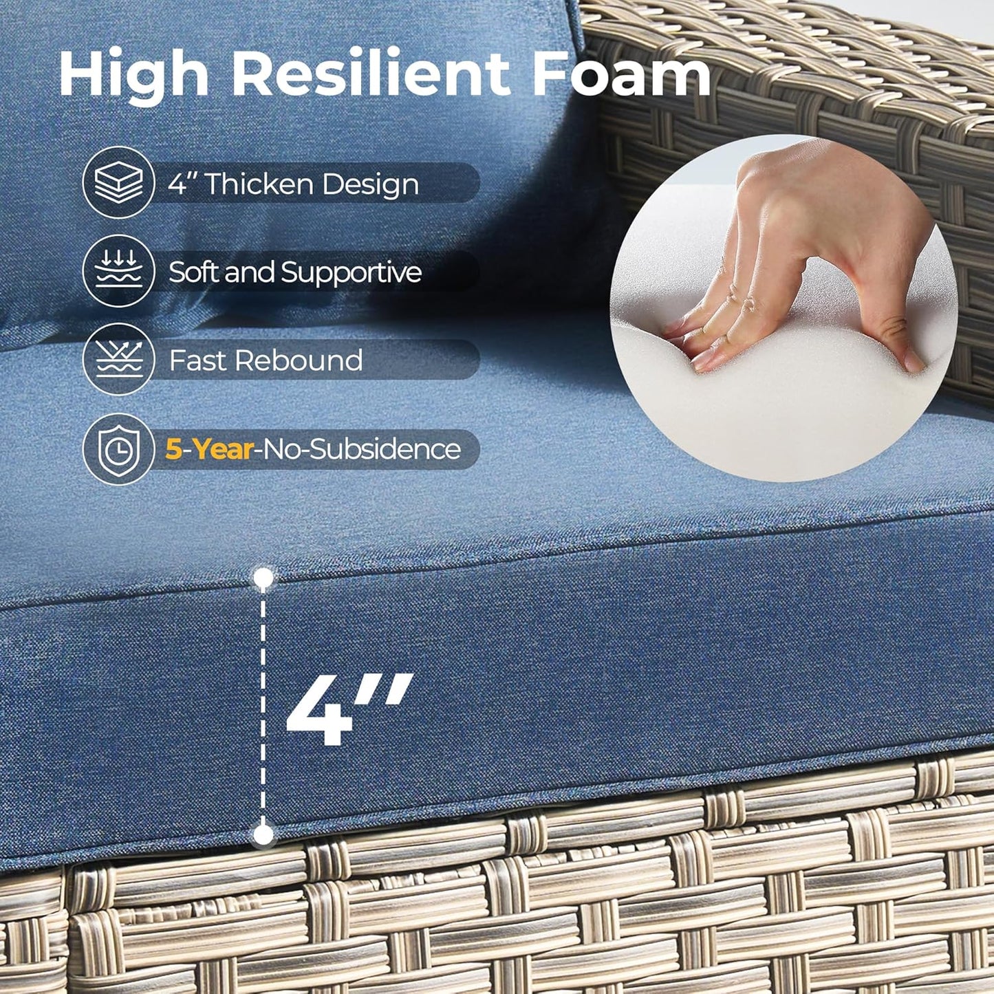 HOOOWOOO Outdoor Sectional Patio Furniture Set with Fire Pit Table,13 Pieces Wicker Conversation Sets L Shaped Couch,Extra Deep Out Door Sofa Outside Furniture with Swivel Chairs,Denim Blue