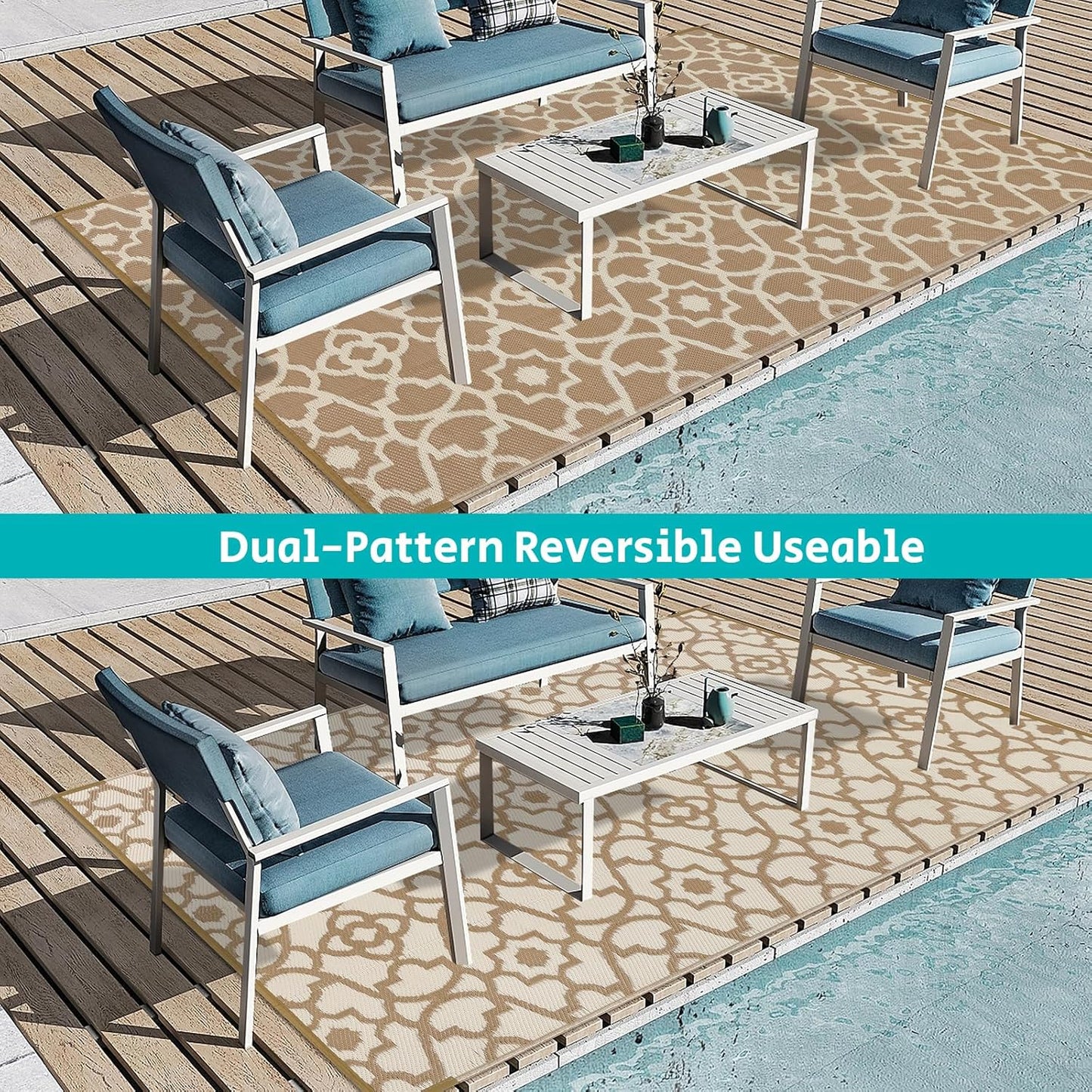 HEBE Outdoor Rug Waterproof 5x8, Plastic Straw Rug Camping Rug, Reversible Outdoor Patio Rugs RV Mat Clearance, Indoor Outside Floor Carpet for Porch,Deck,Camper,Balcony,Backyard