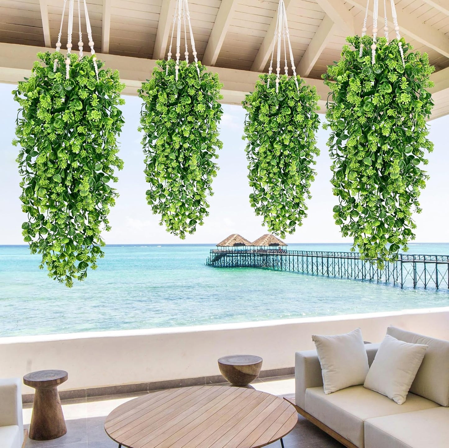 Waipfaru 4Pcs Fake Hanging Plants 3ft Fake Plants UV Resistant Fake Vines Artificial Decor for Indoor Outdoor Party Wall Porch Wedding Decoration,Light Green