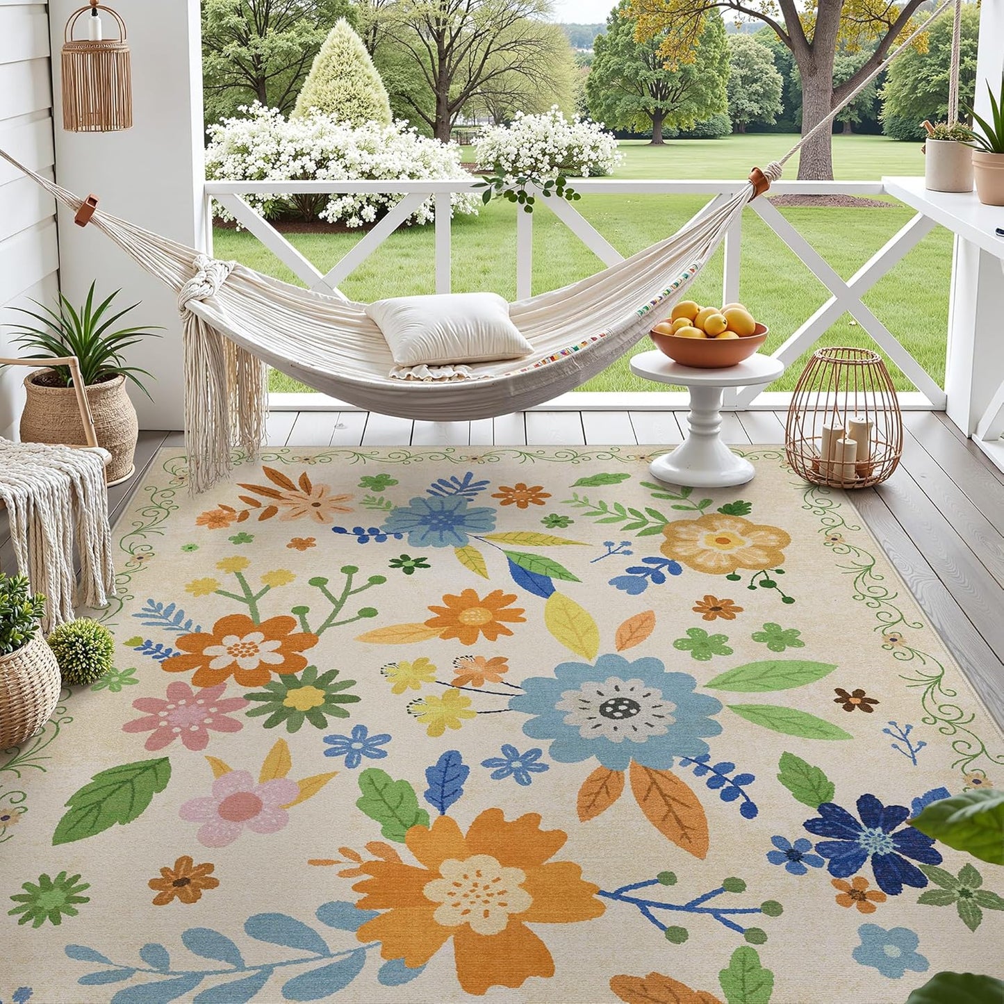 GENIMO Indoor Outdoor Area Rug 5' X 7' Waterproof, Washable Door Mat Non Shedding, Easy Cleaning Floral Outdoor Carpet for Patio, Entryway, Porch, Bathroom, Living Room, Bedroom, Backyard