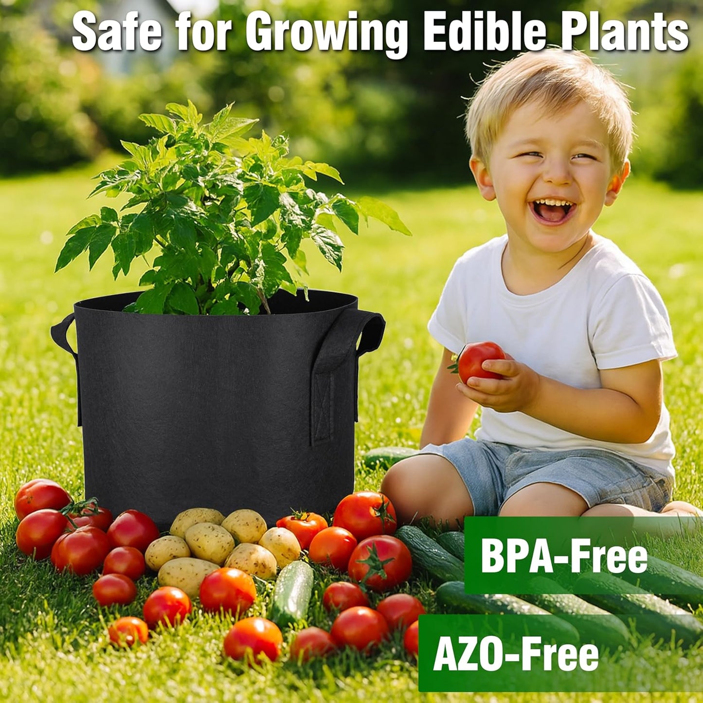 PHYEX 12-Pack 7 Gallon Grow Bags, Heavy Duty Fabric Pots with Handles, Reusable Plant Bags for Vegetable, Herbs & Flowers, BPA-Free, Breathable, Durable