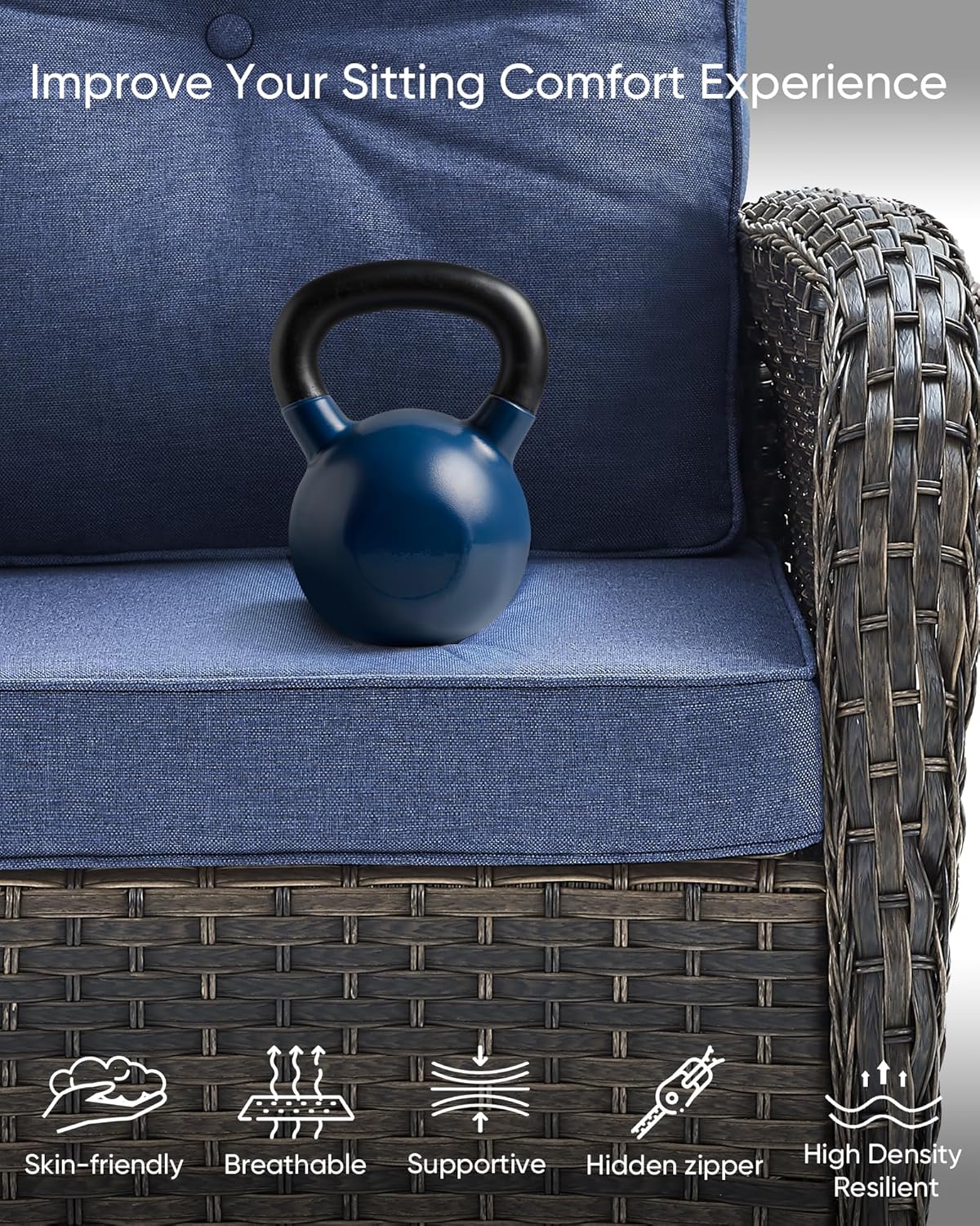 HUMMUH Outdoor Swivel Chairs,3 Pieces Patio Furniture Set with 360 Degree Wicker Swivel Rocking Chairs and Side Table for Garden,Porch,Backyard (Brown/Blue)