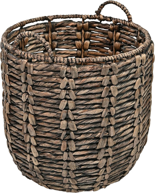 happimess BSK1003B Laurel 19.49" Bohemian Handwoven Abaca Hamper Basket with Handles, Brown for Storage and Decoration in Bathroom, Bedroom, Living Room