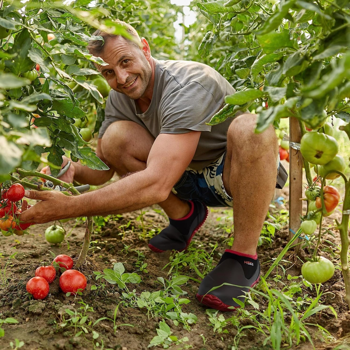 HISEA Unisex Waterproof Garden Shoes, Men's Rubber Rain Boots Women's Ankle Rain Shoes Neoprene Camp Booties Outdoor Slip-On Footwear for Gardening, Farming, Camping, Car Wash, Lawn Care and Yard Work