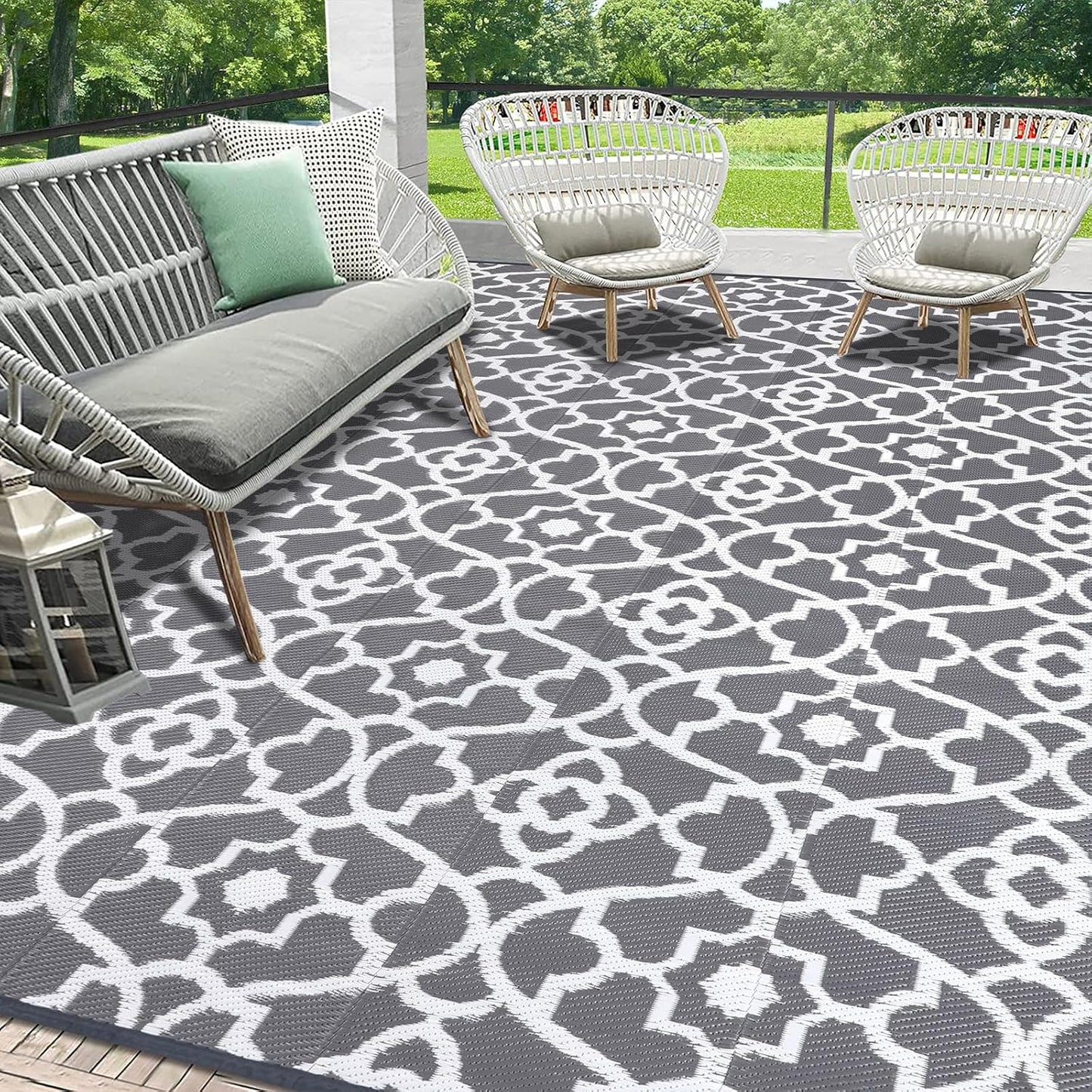 HEBE Outdoor Rug Waterproof 9x18, Plastic Straw Rug Camping Rug, Reversible Outdoor Patio Rugs RV Mat Clearance, Indoor Outside Floor Carpet for Porch,Deck,Camper,Balcony,Backyard