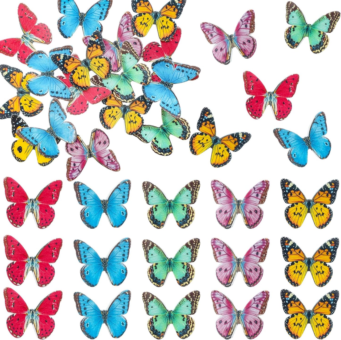 Ephlyn 48Pcs Edible Butterfly Cupcake Toppers 3D Mixed Color Cake Picks 3D Butterfly Cake Decorations for Baby Shower Boys Girls Birthday Party Decoration Supplies Colorful
