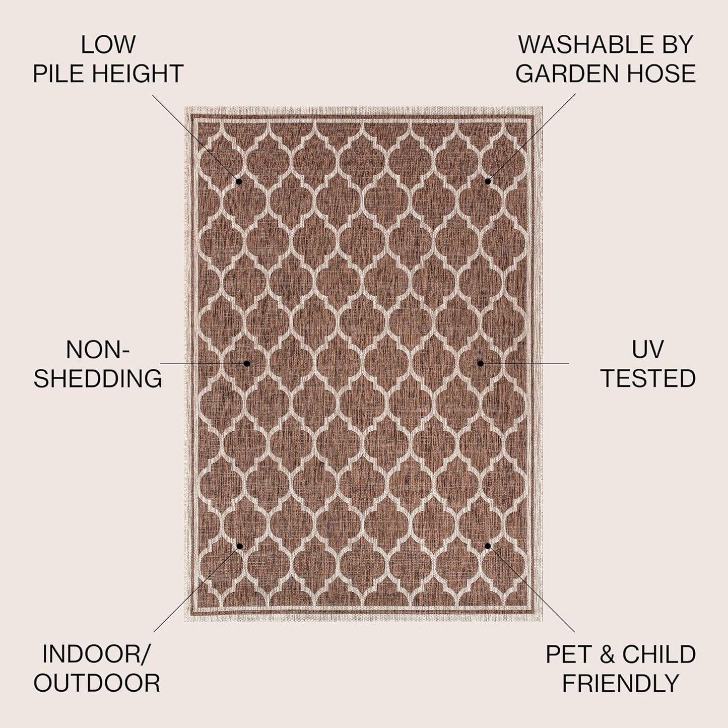 Eyely BMS109B-3R Santa Monica Trebol Moroccan Trellis Textured Weave, Pet Friendly, Non-Shedding, Stain Resistant, Easy-Cleaning, Espresso/Taupe, 3' Round, Indoor/Outdoor, Area Rug