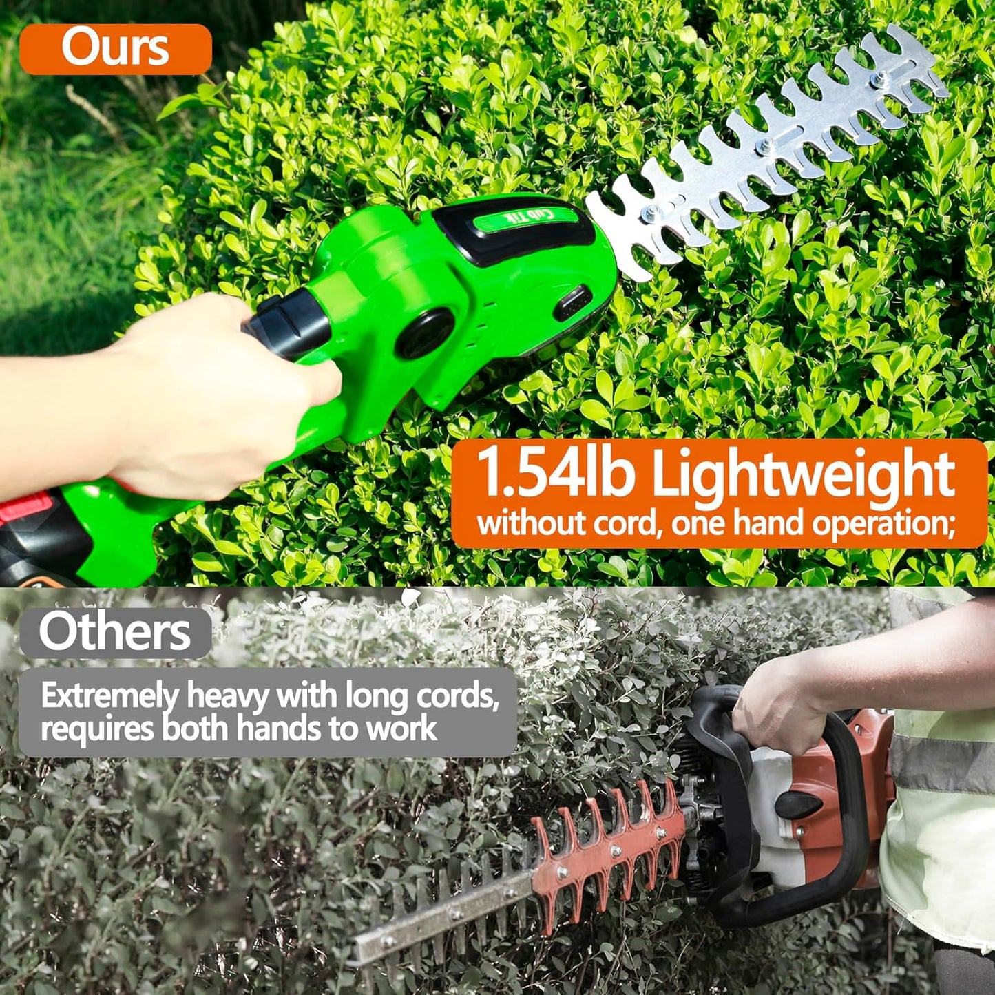 Hedge Trimmer Cordless with Battery and Charger 21V Electric Brush Grass Shrub Trimmer 2 in 1 Handheld Mini Grass Shears Grass Cutter Battery Powered Hedge Trimmer