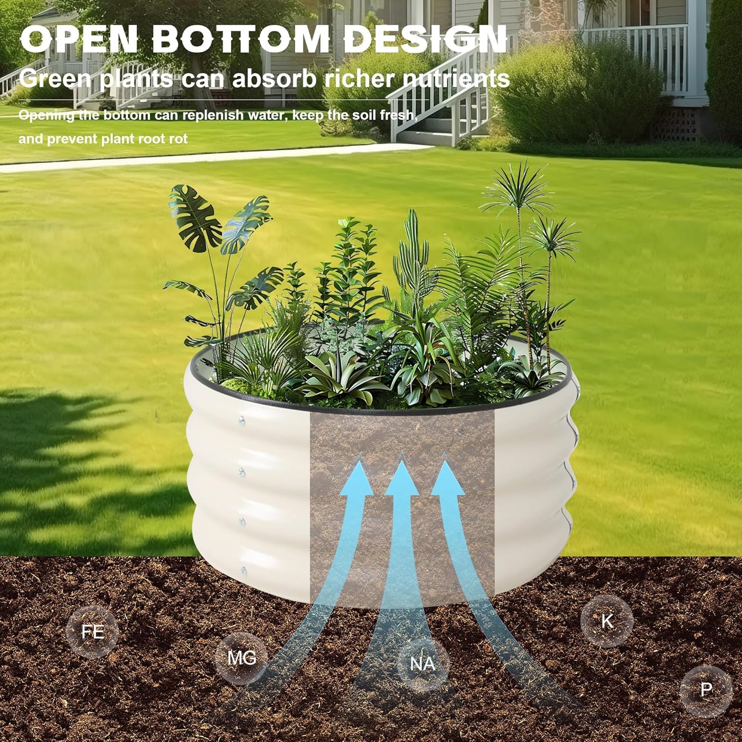 Galvanized Raised Garden Bed Kit Outdoor Metal Garden Planter Box for Backyard Gardening, Planting Vegetables, and Patio (Dia23.6"x11.8")