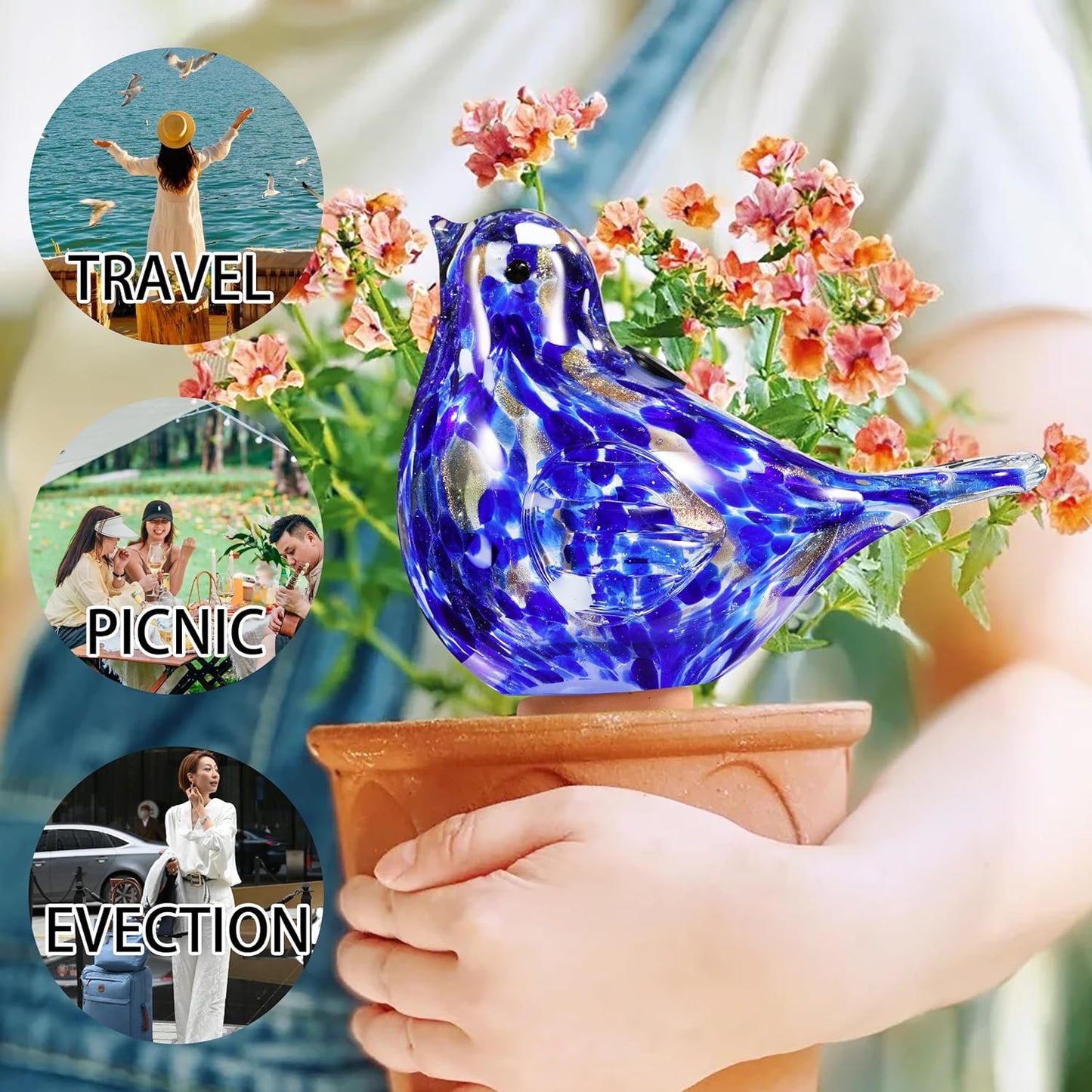 Glass Bird Shaped Plant Watering Ball Glass Automatic Watering Ball Flower Pot Insertion Spike Drip Irrigation Device Watering Ball Irrigation System Plant Enthusiast Gift (Dark Blue)