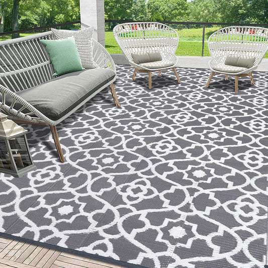 HEBE Outdoor Rug Waterproof 9x12, Plastic Straw Rug Camping Rug, Reversible Outdoor Patio Rugs RV Mat Clearance, Indoor Outside Floor Carpet for Porch,Deck,Camper,Balcony,Backyard