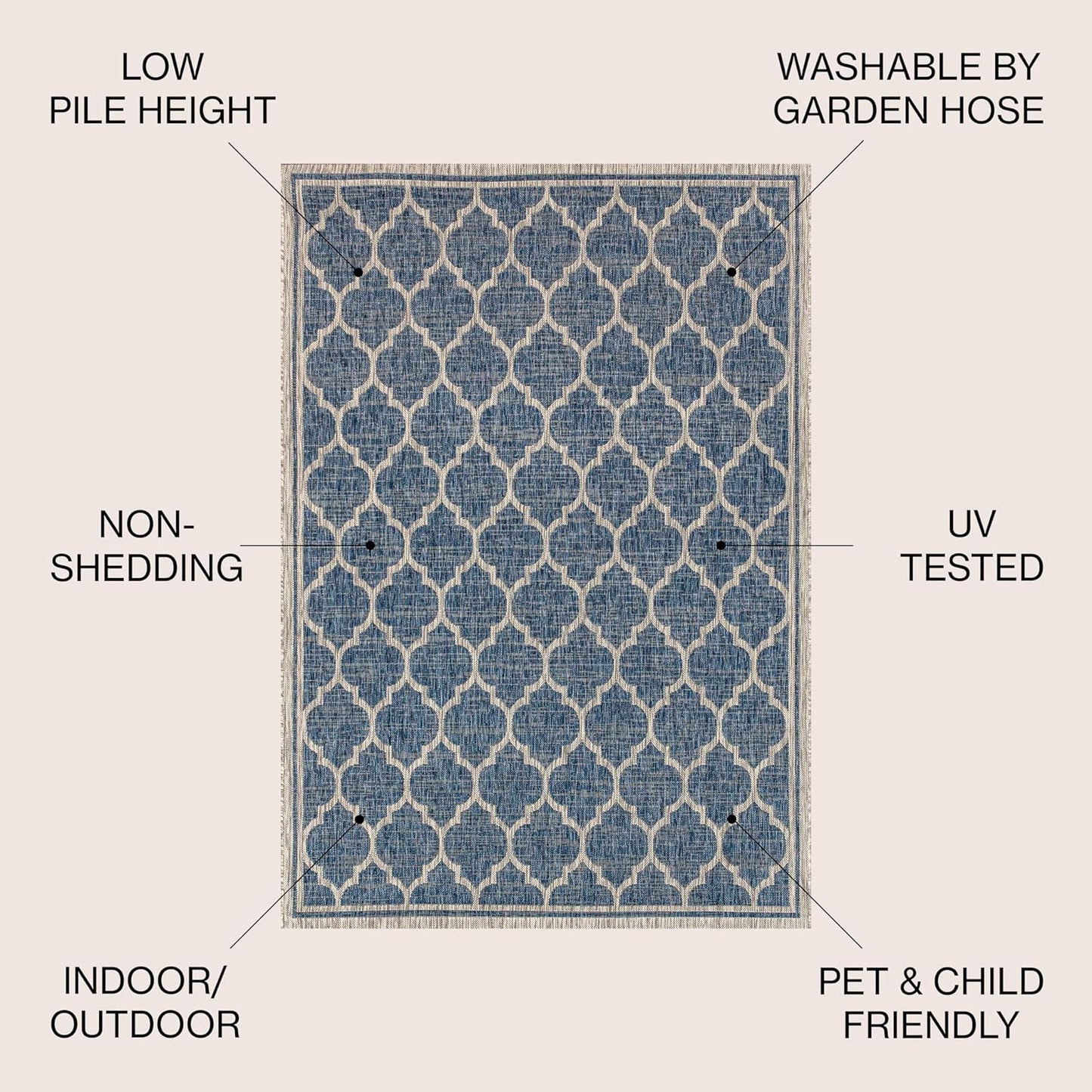 Eyely BMS109D-6R Santa Monica Trebol Moroccan Trellis Textured Weave, Pet Friendly, Non-Shedding, Stain Resistant, Easy-Cleaning, Navy/Gray, 6' Round, Indoor/Outdoor, Area Rug