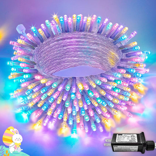 JMEXSUSS 33ft 100 LED Easter Lights for Indoor Outdoor Use, 8 Modes Connectable Easter String Lights Plug-in, Clear Wire Colorful Christmas String Lights Outdoor Waterproof