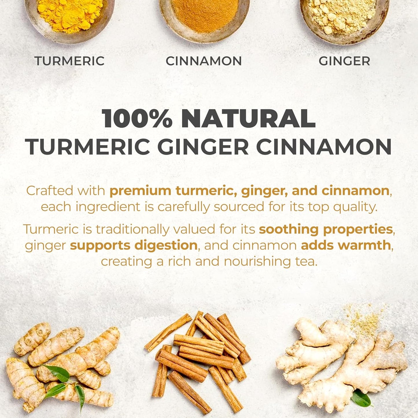 LeafLea 40 Turmeric Ginger Cinnamon Tea Bags, 100% Natural Ingredients Herbal Tea, Turmeric Ginger Herbal Blend for Wellness, Vegan, No Sugar, Caffeine-Free, Individually Wrapped for Freshness