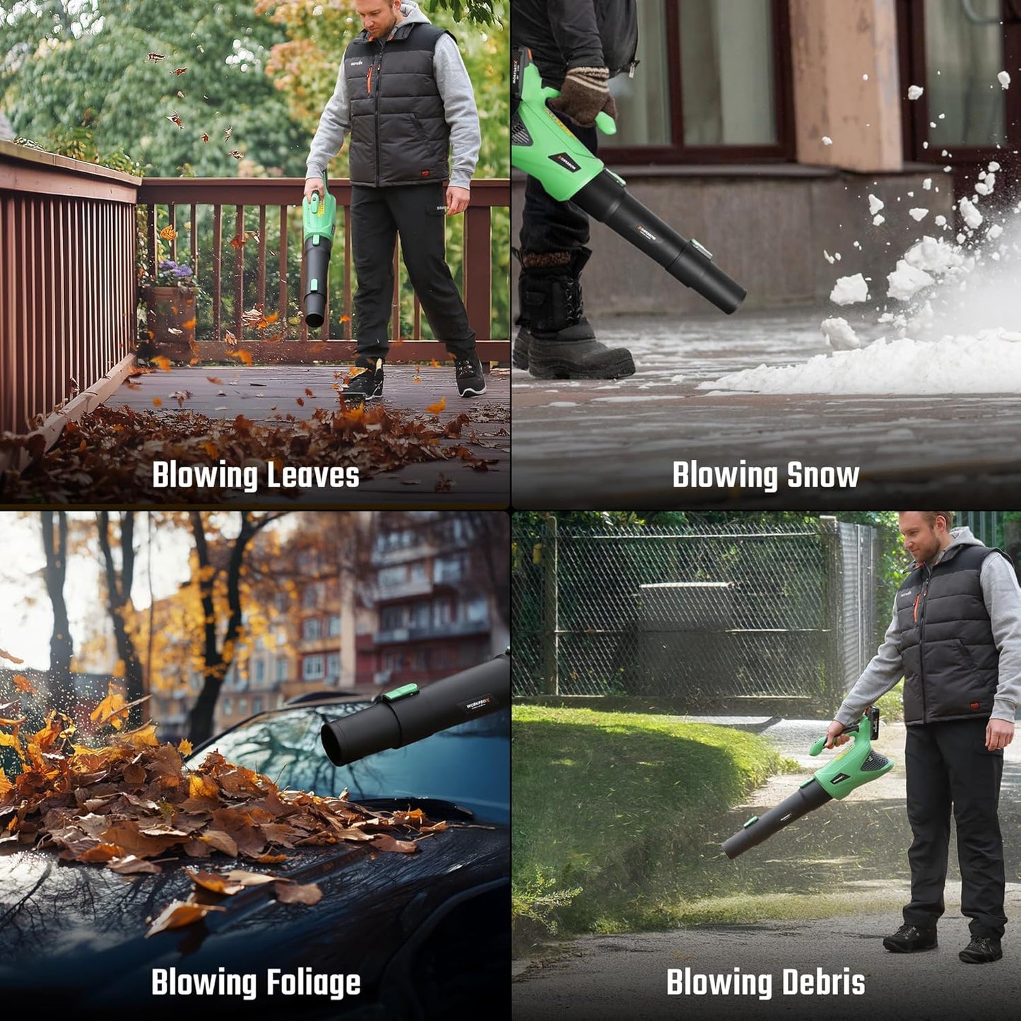 WORKPROX Leaf Blower Cordless, 20V Electric Blower with 4.0Ah Type-C Charging Battery, 89.5MPH 500CFM, Lightweight Handheld Mini Blowers for Lawn Care, Patio Cleaning, Dust, Blowing Leaves