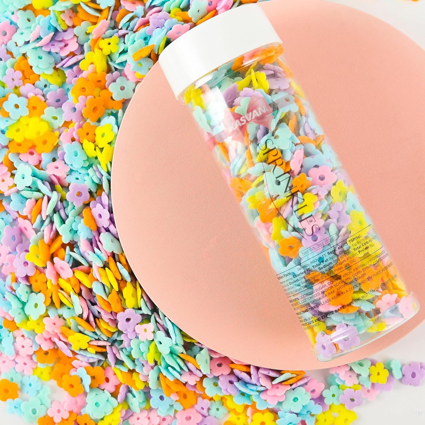 Kasvan Spring Flowers Sugar Sprinkles - Edible Candy Pearls 85g/ 3oz, Mix Size, Baking Cake Decorations, Ice Cream Toppings and Cookie Decorating, Wedding Party Chirstmas Supplies