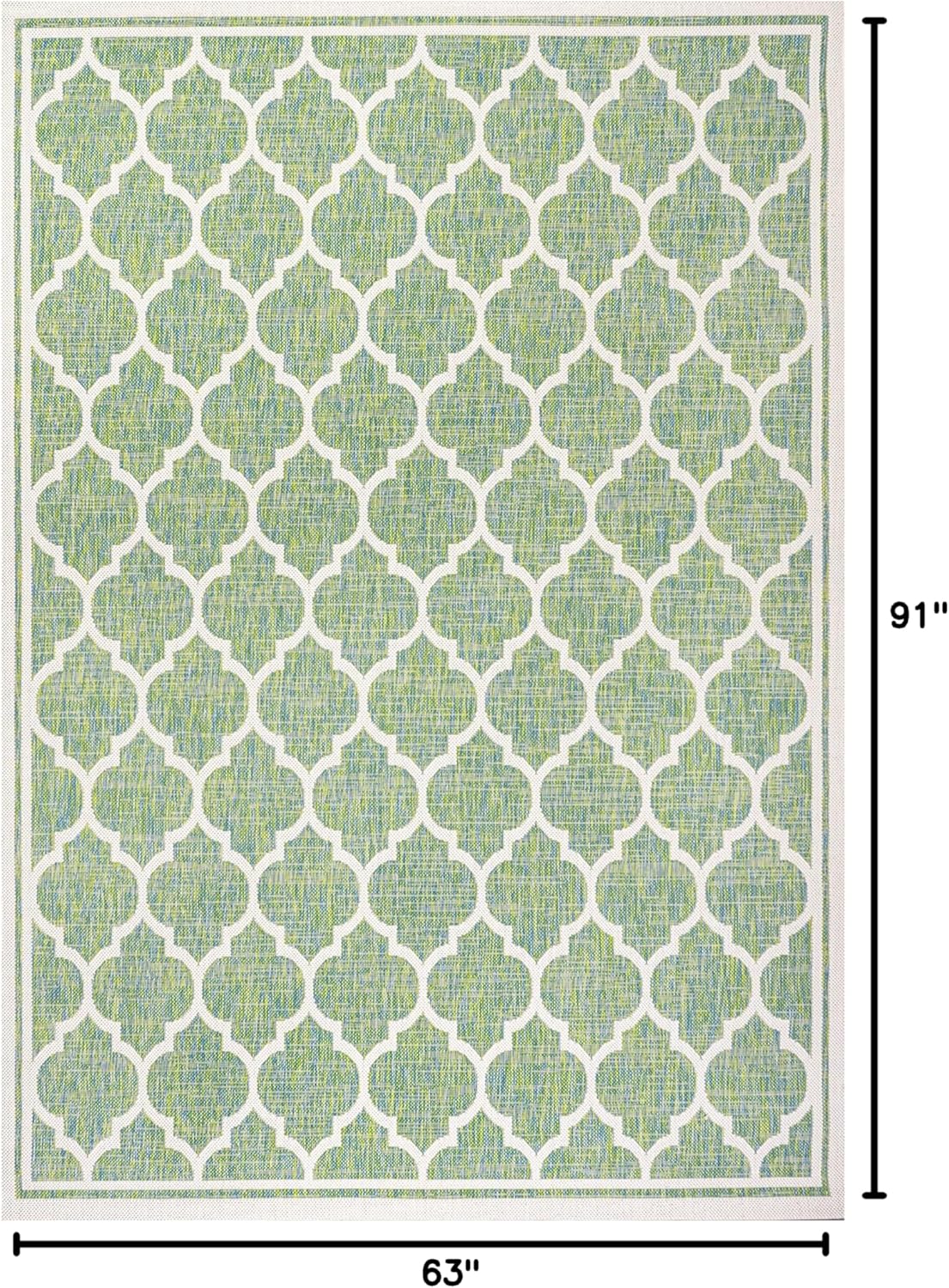 Eyely BMS109I-5 Santa Monica Trebol Moroccan Trellis Textured Weave Indoor/Outdoor Area Rug Coastal;Bohemian, Bedroom, Backyard, Patio, Easy-Cleaning, Non-Shedding, 5 X 8, Cream/Green