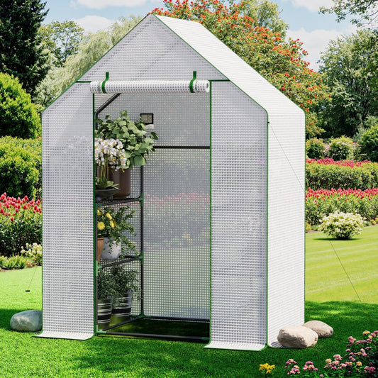 Greenhouse for Outdoors, Small Greenhouse, Walk-in Greenhouses with 3 Tiers 4 Shelves, PE Cover, Heavy Duty Plant Greenhouses for Garden and Backyard