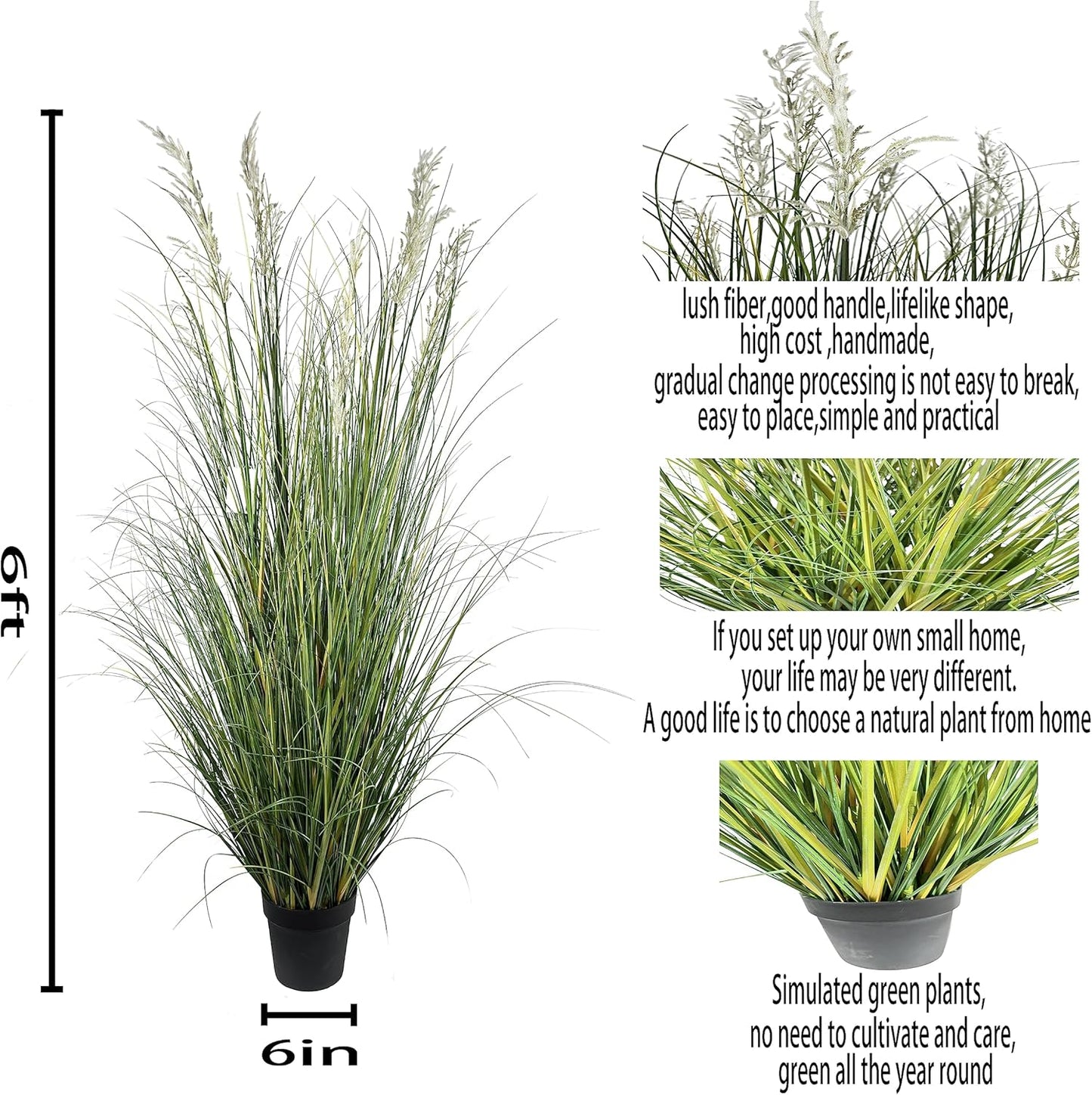 Artificial Plant 71in（6ft,2pack） Tall Artificial Grass Plant,Faux Plants Indoor Home Decorative Artificial Plants & Flowers in Pot Fake Plant, House Plant Indoor