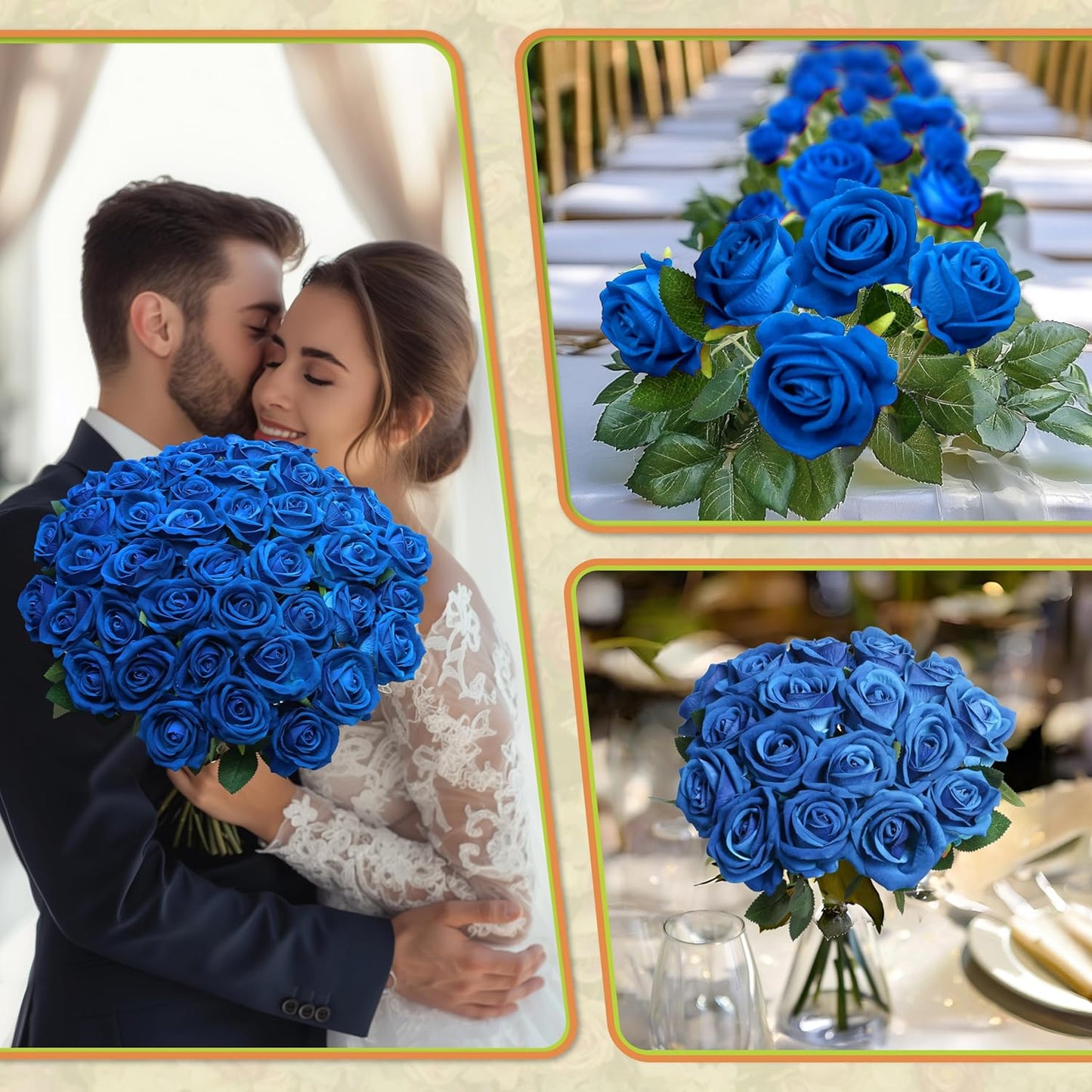 50 PCS Fake Blue Roses, Artificial Blue Flowers Realistic Silk Faux Rose with Stems for Wedding Decorations Romantic Gifts Anniversary Celebration Bridal Bouquets DIY Floral Arrangement Home Decor