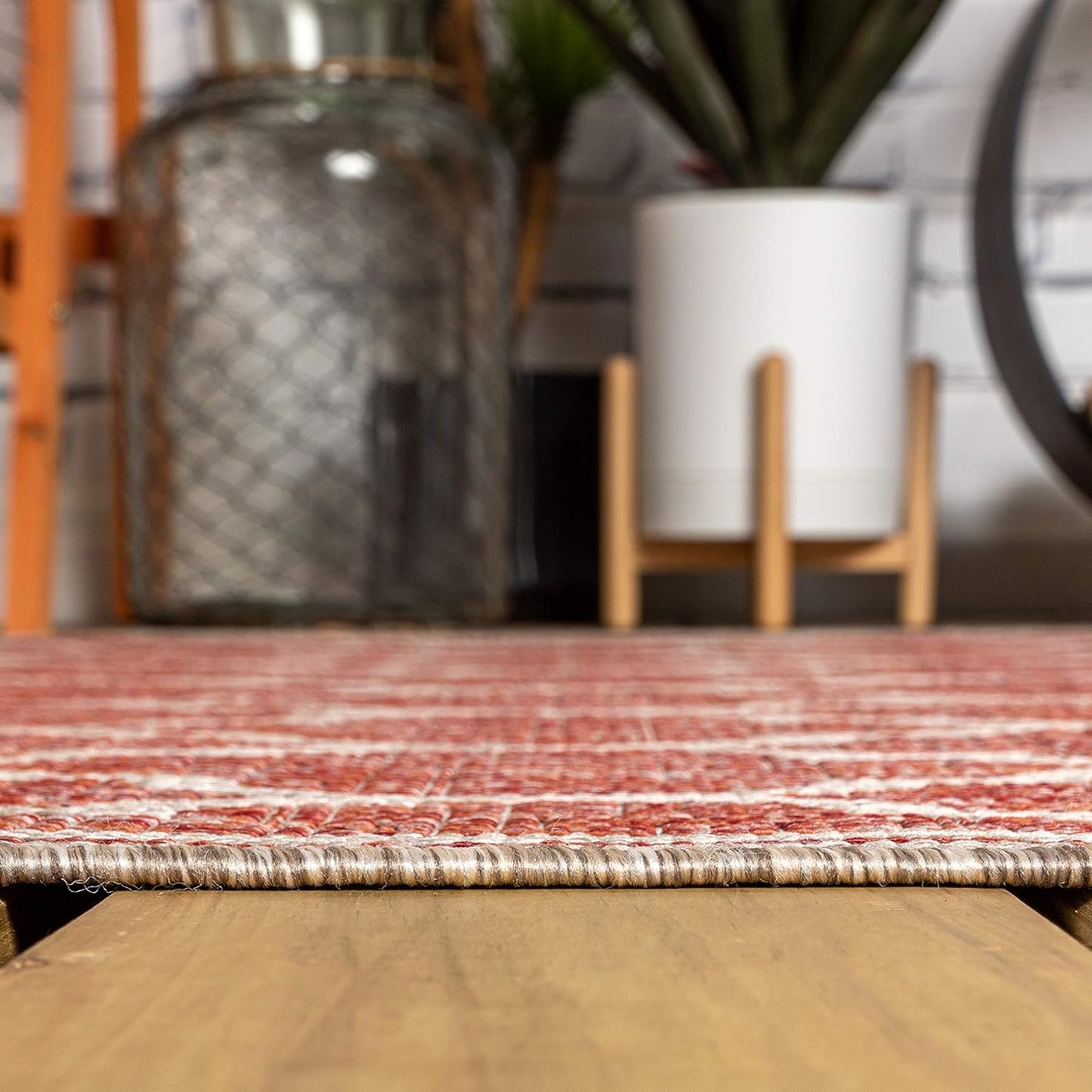 Eyely BMS109C-5TGN Trebol Moroccan Trellis Textured Weave Red/Beige 5' Octagon Indoor/Outdoor Area Rug, Red/Beige, 5' Octagon, Indoor/Outdoor, Area Rug