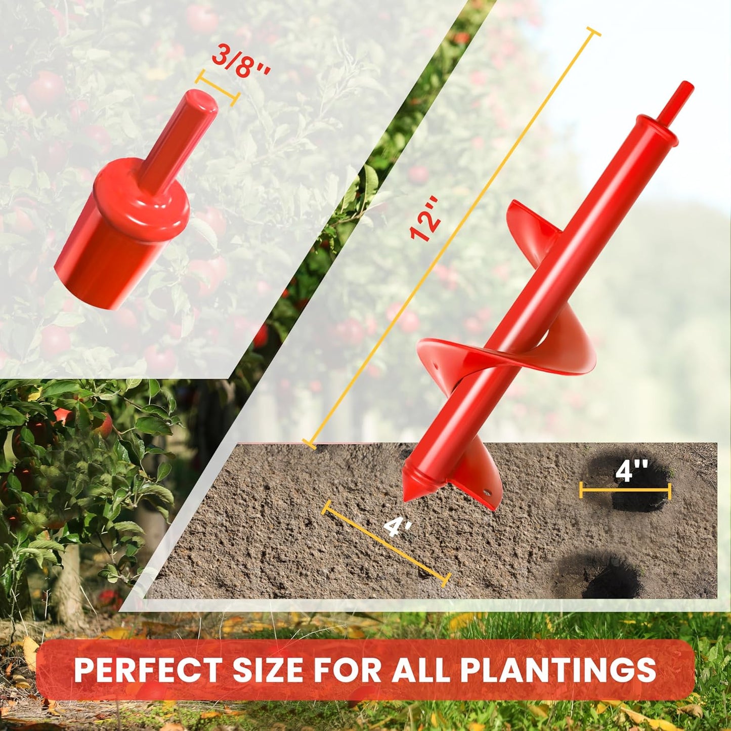 TCBWFY 4"x12" Auger Drill Bit for Planting Digging Holes,Garden Plant Flower Bulb Auger Spiral Drill Rapid Bulb Planter Earth Auger Bit Post or Umbrella Hole Digger for 3/8" Hex Drive