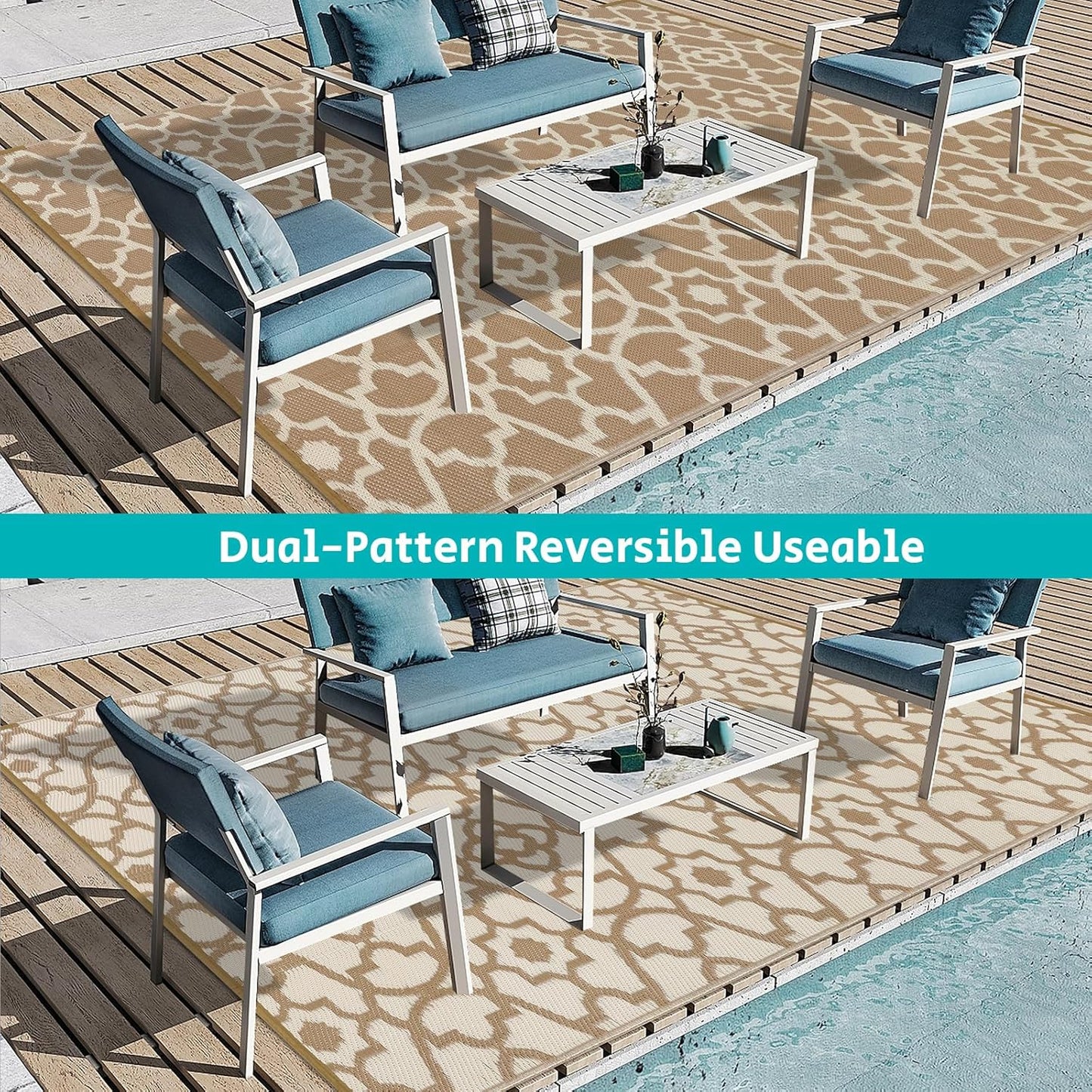 HEBE Outdoor Rug Waterproof 8x10, Plastic Straw Rug Camping Rug, Reversible Outdoor Patio Rugs RV Mat Clearance, Indoor Outside Floor Carpet for Porch,Deck,Camper,Balcony,Backyard