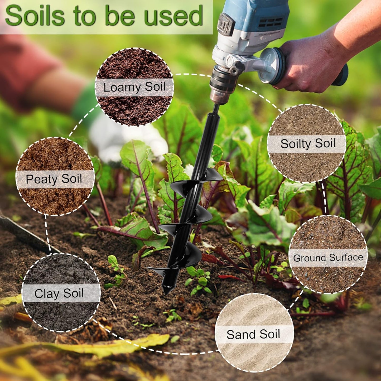 3PCS Auger Drill Bit Set for Planting, Bulb Planting, Garden Auger Spiral Drill Bit for 3/8 inch Hex Drive Drill