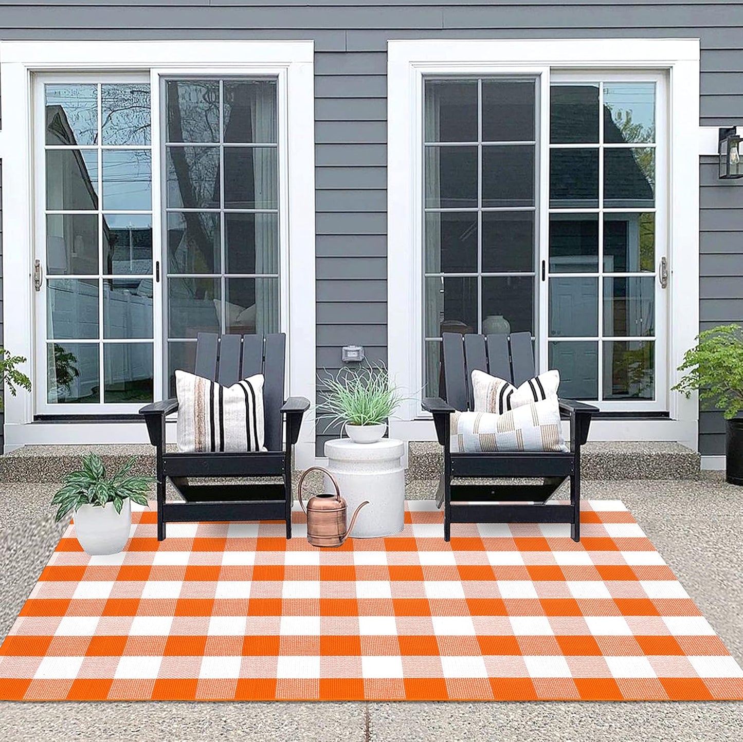 IOHOUZE Fall Buffalo Plaid Check Rug Outdoor Doormat 4x6 Ft Washable Woven Outdoor Indoor Welcome Mats for Front Door/Farmhouse/Entryway/Home Entrance Orange and White Outdoor Rug