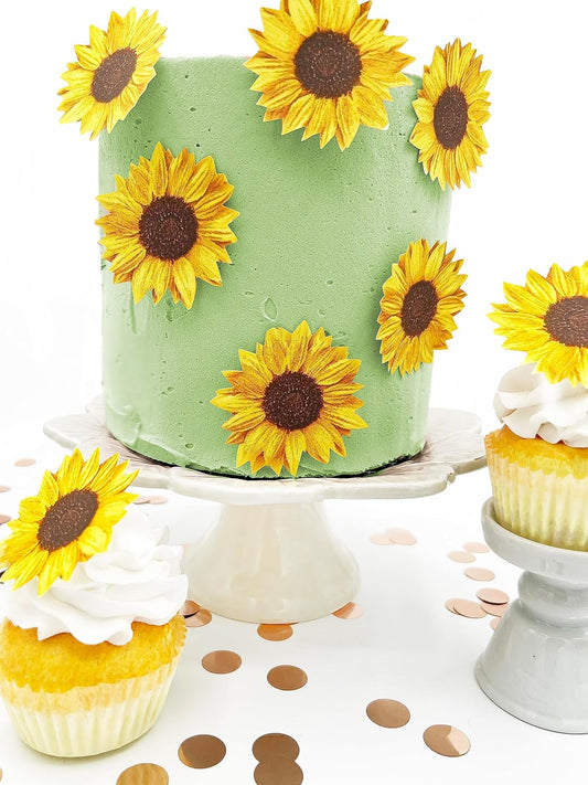 Sugar Robot - Edible Sunflowers for cake decorating - Large Size - Edible flowers cake decorations - Premium Crafted - Made in the USA Cake -Set of 12 (Sunflowers)