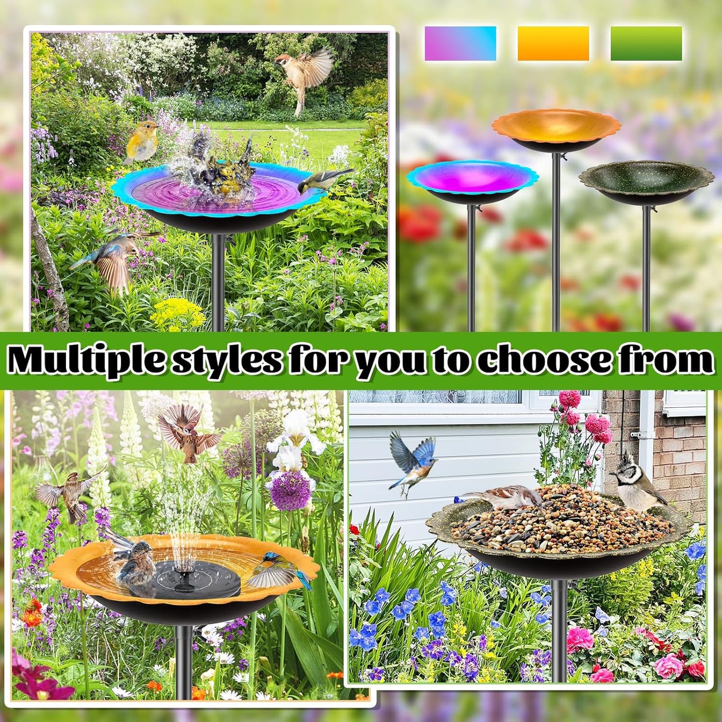MeyRoliz Metal Bird Bath for Outside, Detachable Birdbath Birdfeeder Bowl, Freestanding Birdfeeders Bird Bath Bowl for Garden (Blue-Purple)