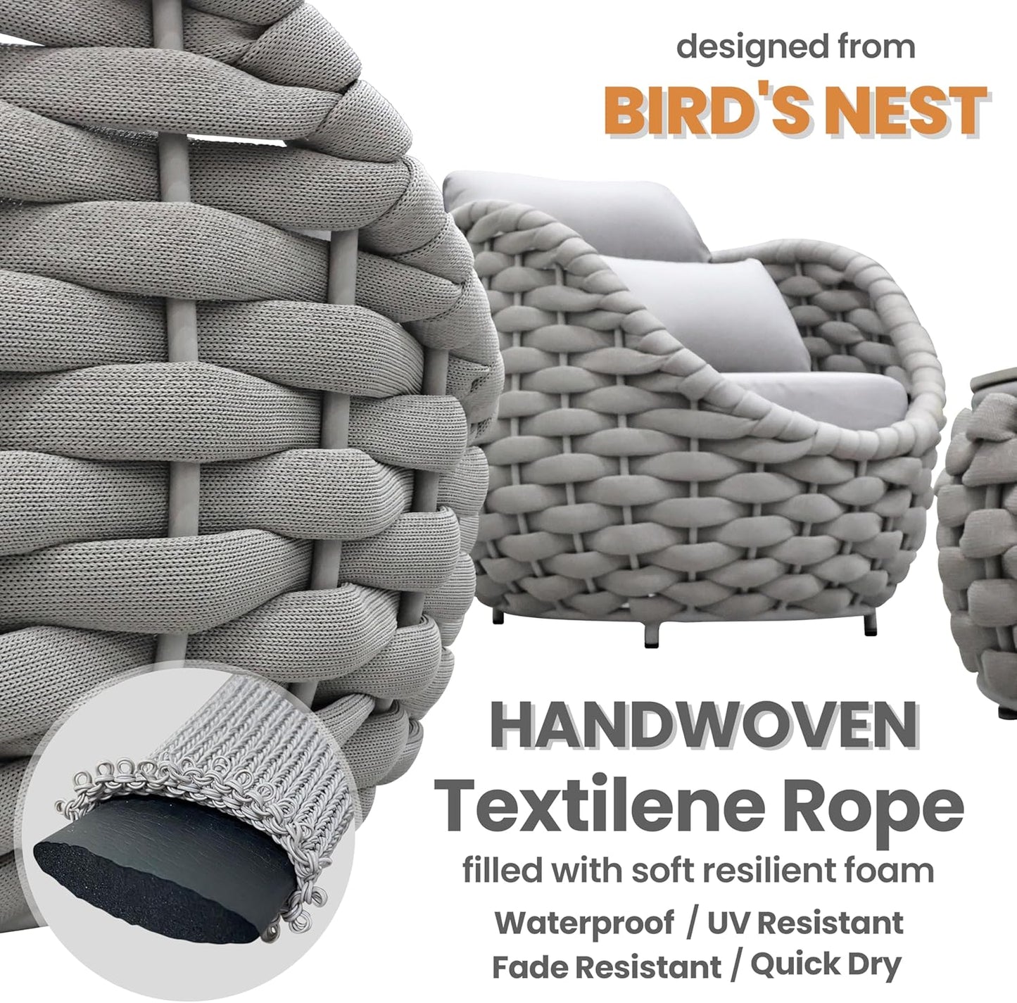 Front Porch Furniture Set: 5 Pieces Aluminum Patio Conversation Set All Weather - Cushioned Outdoor Sofa Set Assembled - Modern Metal Couch Seating for 400lbs Deck Garden Poolside Hotel - Gray