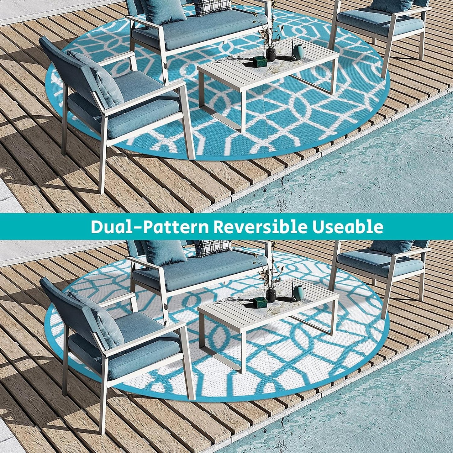 HEBE Outdoor Rug 8ft for Patios Waterproof Clearance Reversible Patio Mat Plastic Straw Rug RV Camping Mat Outside Area Rug Carpet for Camping RV,Porch,Deck,Balcony,Camper,Backyard