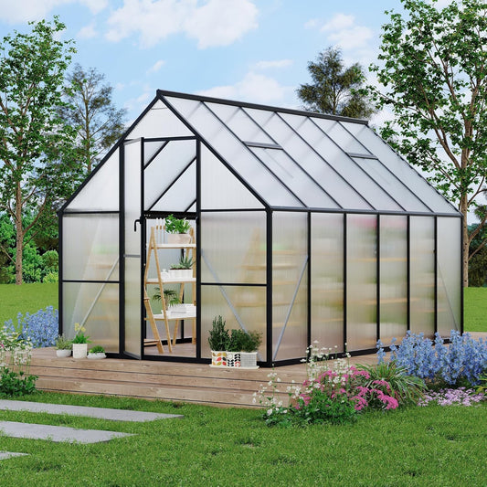 Greenhouse 6x4 FT Aluminum-Framed Heavy Duty Polycarbonate with Quick Setup Structure and Roof Vent Large Enhanced Outdoors Green House Kit