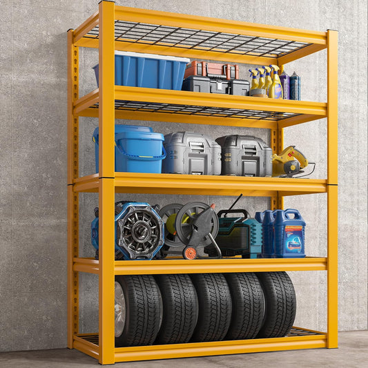 REIBII Storage Shelves 40''W Garage Shelving Heavy Duty Metal Shelving 2000LBS Metal Shelves 5 Tier Industrial Shelf for Kitchen Pantry Warehouse Basement 72" H x 40''W x 17.8''D, Yellow