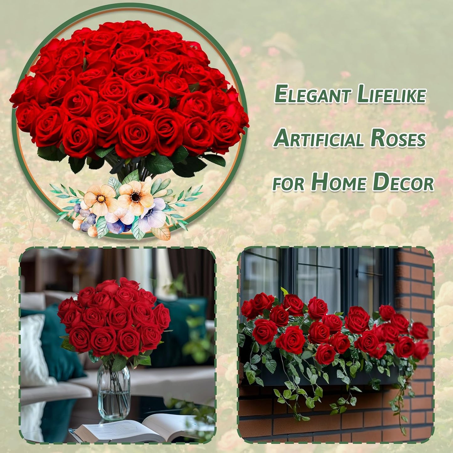 30 PCS Fake Red Roses, Artificial Flowers Bulk Realistic Silk Faux Red Rose with Stems for Wedding Decoration Anniversary Bridal Bouquet DIY Floral Arrangement Romantic Home Decor