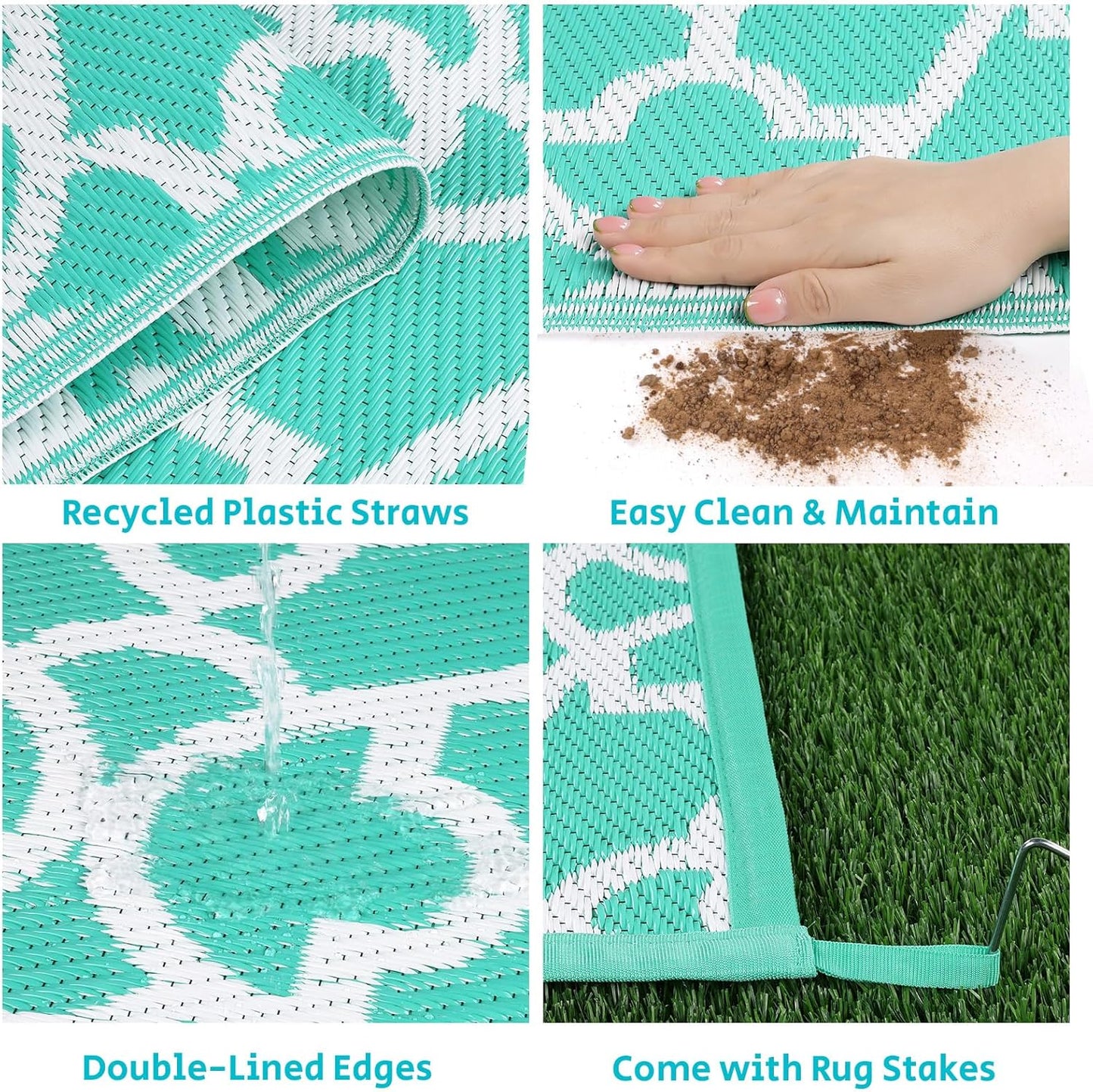 HEBE Outdoor Rug Waterproof 9x12, Reversible Plastic Straw Rug RV Camping Rug, Indoor Outdoor Patio Mat Clearance, Outside Carpet for Porch,Deck,Camper,Balcony,Backyard,Picnic