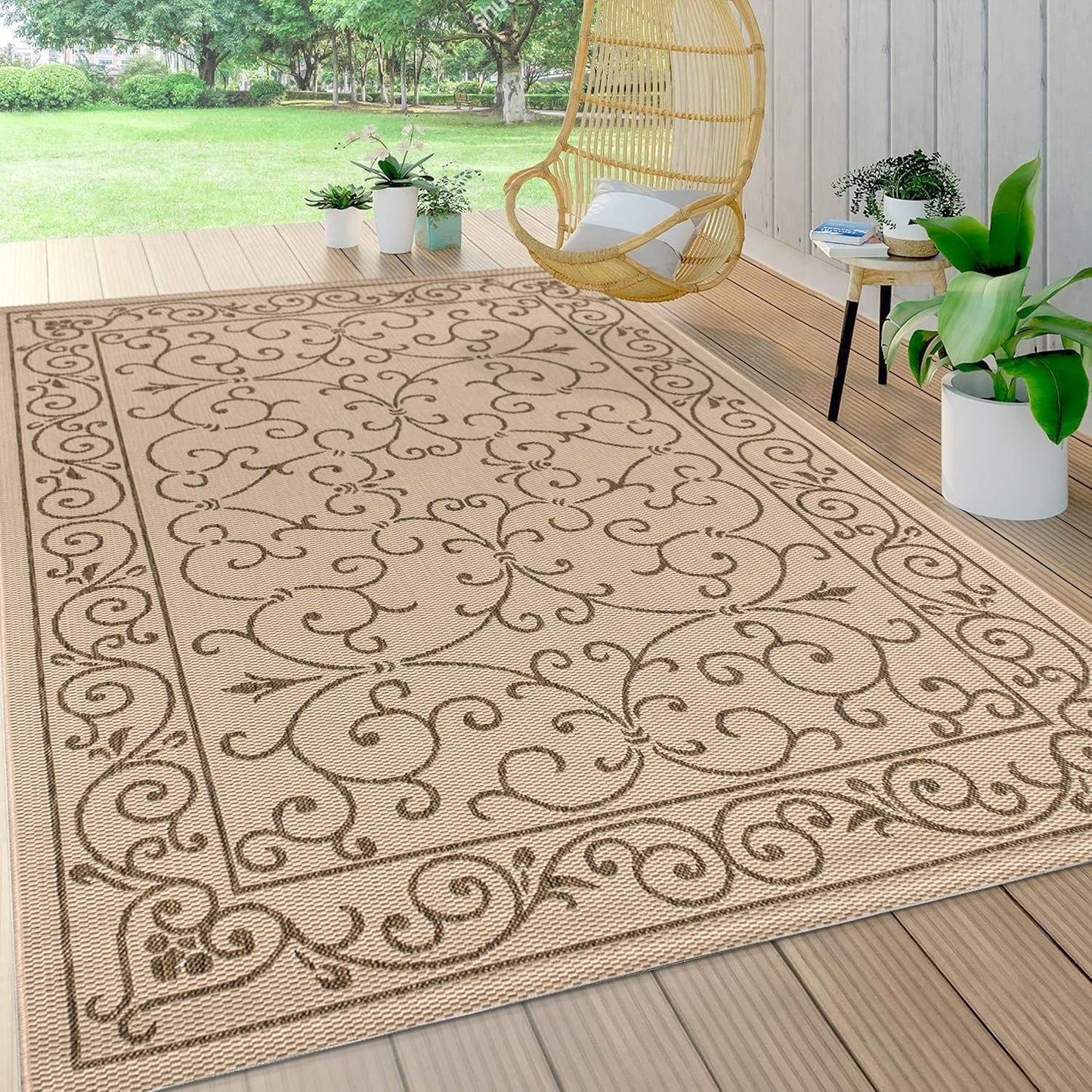 JONATHAN Y SMB106A-6 Charleston Vintage Filigree Textured Weave Beige/Brown 6 ft. x 9 ft. Indoor/Outdoor Area Rug, Pet Friendly, Non-Shedding, Stain Resistant, Easy-Cleaning for Backyard, Patio