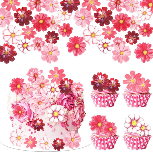 65 PCS Edible Gosang Flowers Cupcake Toppers Wafer Paper Flower Birthday Party Decorations Edible Hibiscus Wildflower Cupcake Picks for Baby Shower Wedding Birthday Party Cake Decorations Supplies