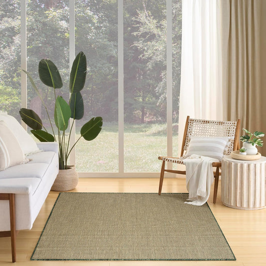 Nourison Home Courtyard Green 5' x 7' Area Rug - Easy Clean, Non Shedding, Bed Room, Living Room, Dining Room, Kitchen (5' x 7')
