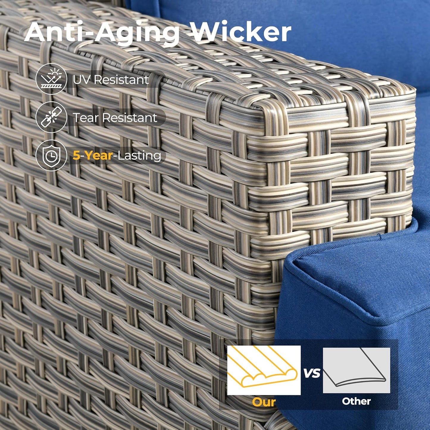 HOOOWOOO Outdoor Sectional Patio Furniture Set with Fire Pit Table,13 Pieces Wicker Conversation Sets L Shaped Couch,Extra Deep Out Door Sofa Outside Furniture with Swivel Chairs Ottomans,Navy Blue