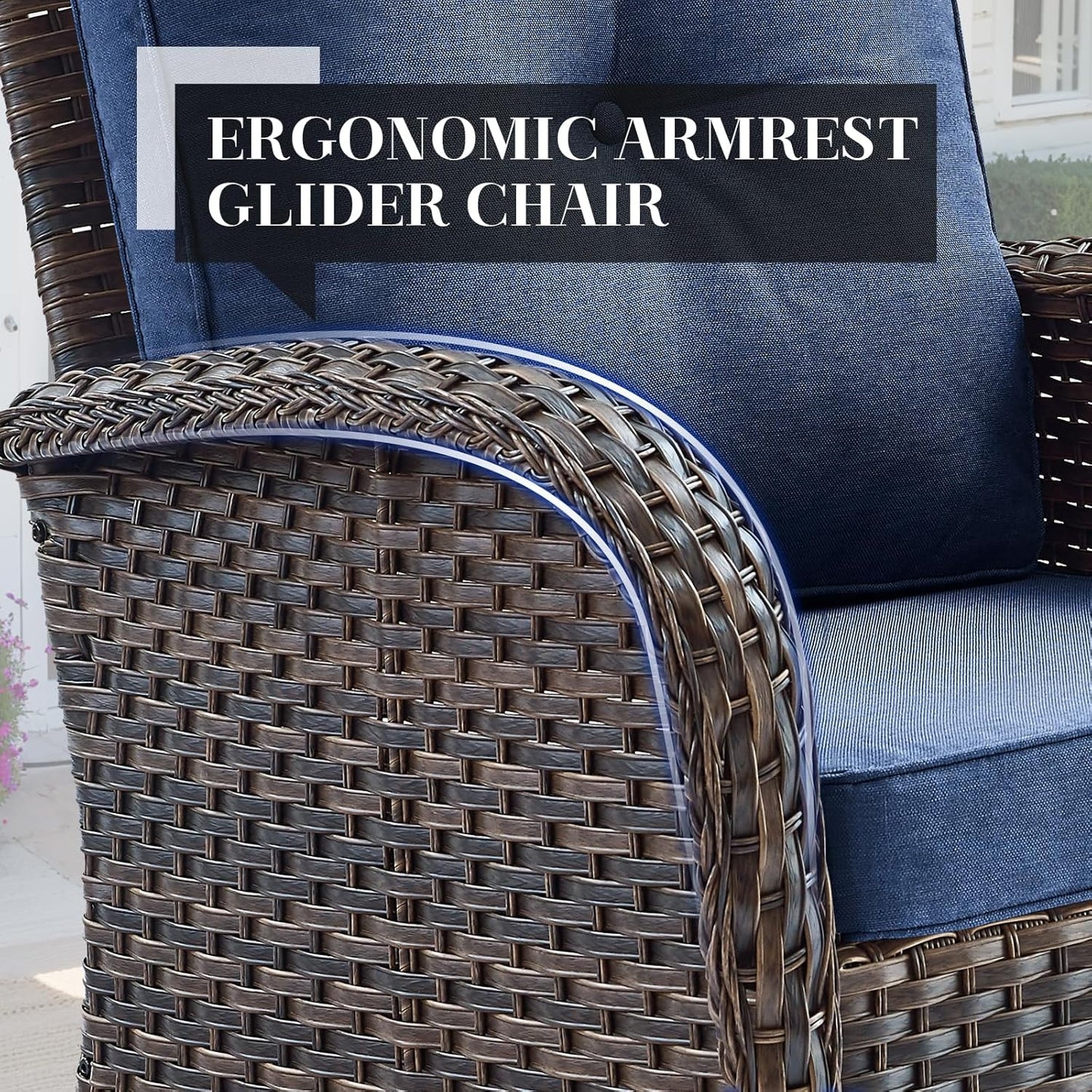 HUMMUH 7-Piece Outdoor Patio Furniture with Fire Pit Set,Wicker Patio Sofa Set Outdoor Rocking Chairs with Ottomans for Backyard,Poolside,Deck