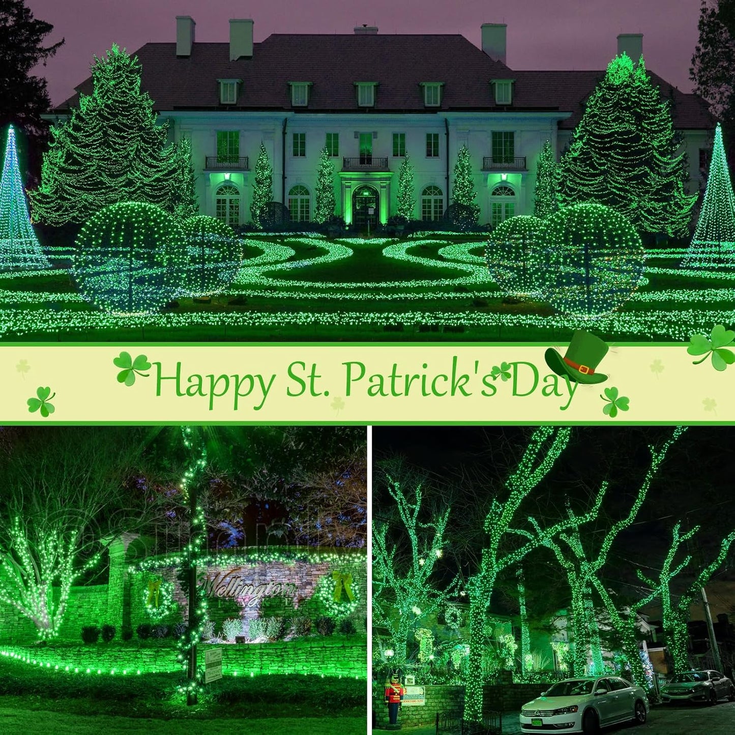 btfarm 4 Pack Solar String Lights Outdoor, 320LED 132FT Halloween Solar Fairy Lights Outside Waterproof, 8 Modes Solar Powered Twinkle Lights for Tree Garden Patio Halloween Decorations, Green