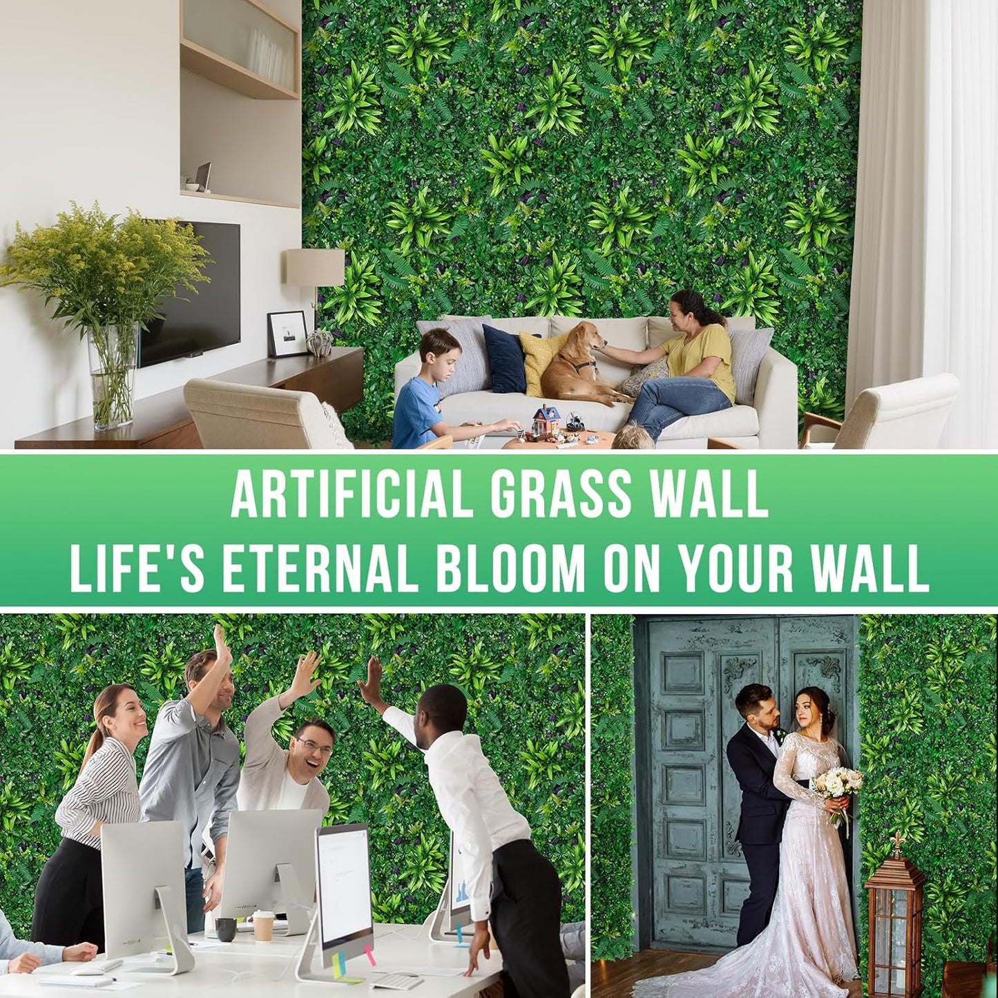 Artificial Boxwood Panels, Grass Wall Panels 20"x20"(8pcs), Privacy Hedge Fence Screen with UV Protection, Fake Greenery Backdrop for Indoor Wedding and Outdoor Garden Backyard