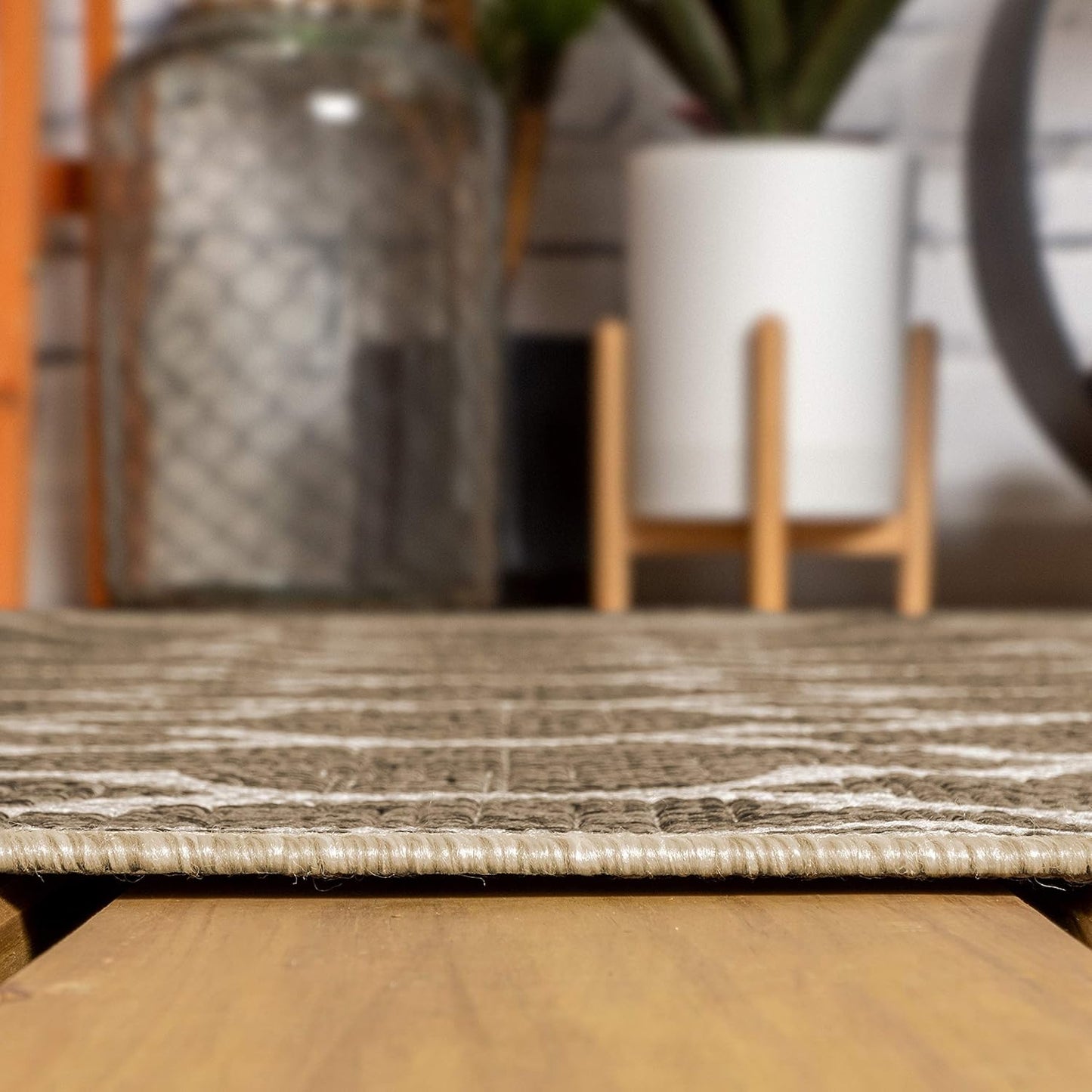 Eyely BMS109A-214 Santa Monica Trebol Moroccan Trellis Textured Weave, Pet Friendly, Non-Shedding, Stain Resistant, Easy-Cleaning, Brown/Beige, 2 ft. x 14 ft., Indoor/Outdoor, Runner Rug